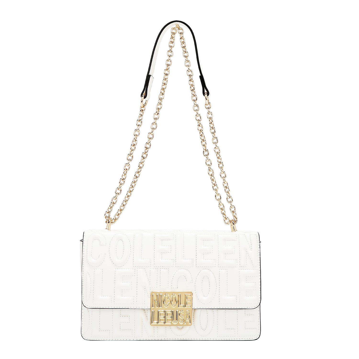 SHOULDER BAG WITH CHAIN ​​AND EMBOSSED LOGO (WHITE)