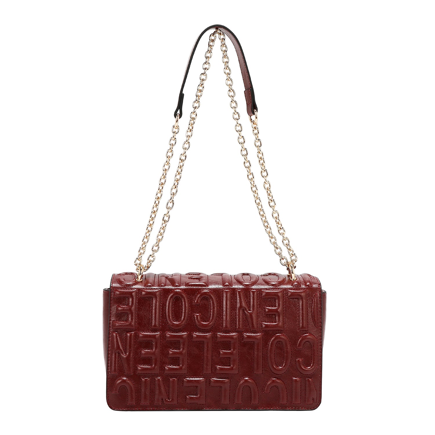SHOULDER BAG WITH CHAIN ​​AND EMBOSSED LOGO (WINE)