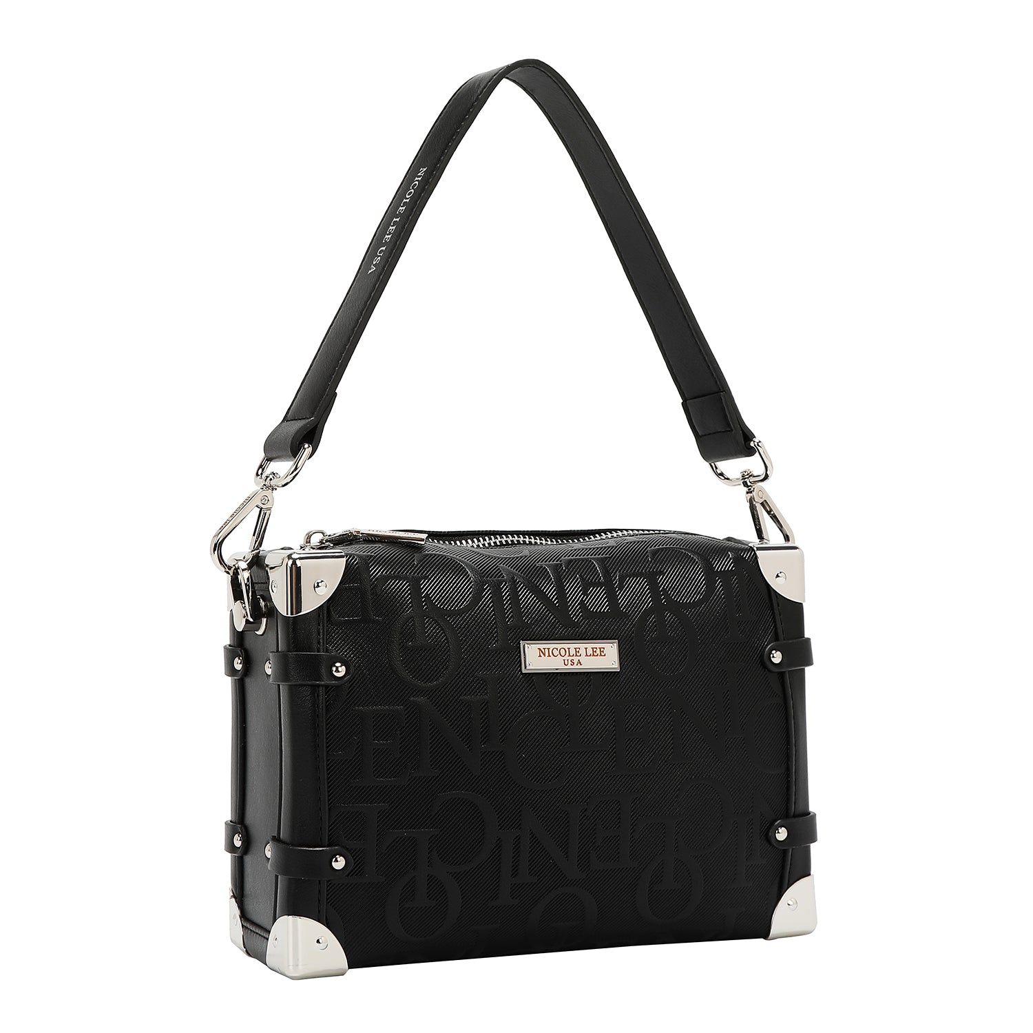 Square shoulder bag relief elegance (black)