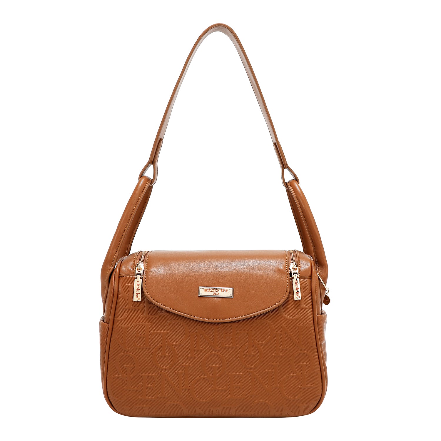 EMBOSSED ELEGANCE SHOULDER BAG (BROWN)
