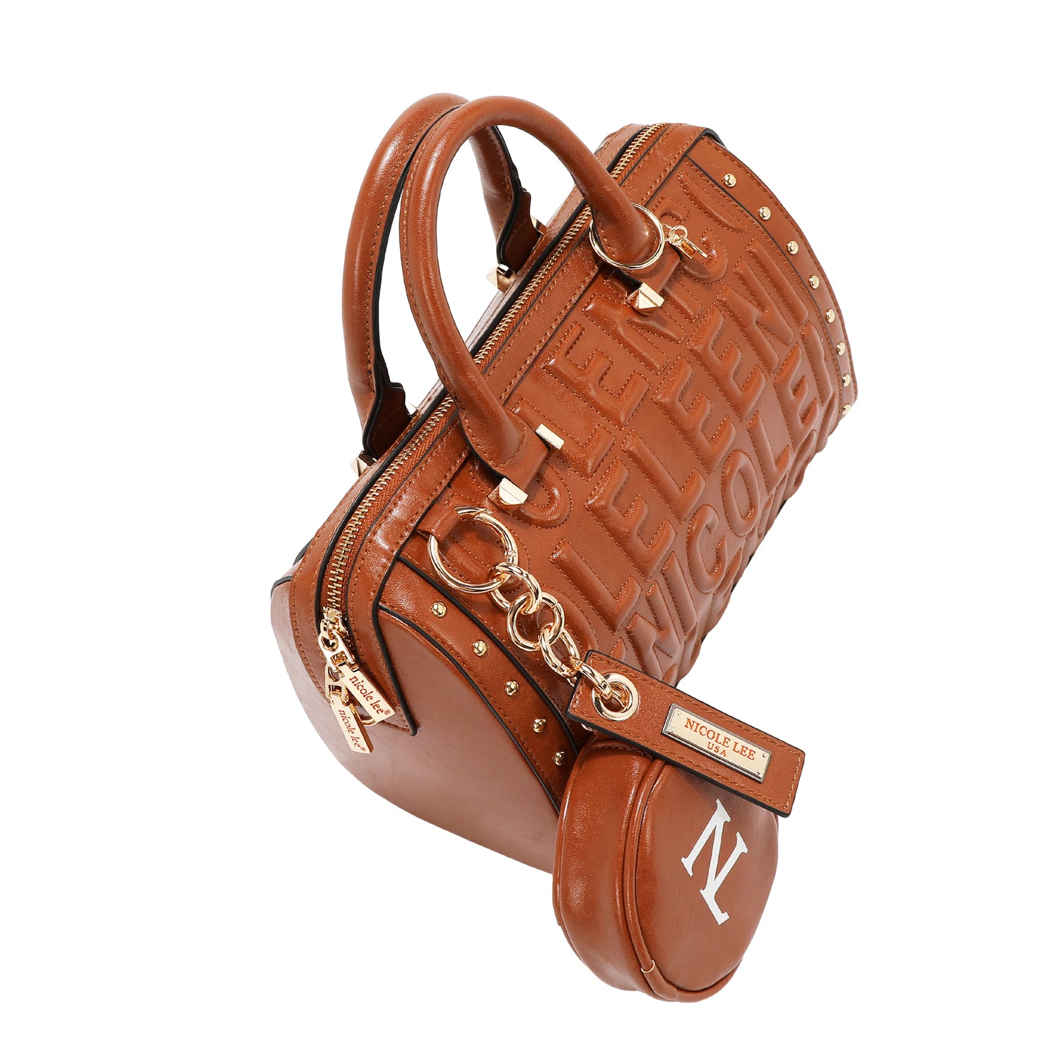 BOSTON BAG WITH EMBOSSED LOGO (BROWN)