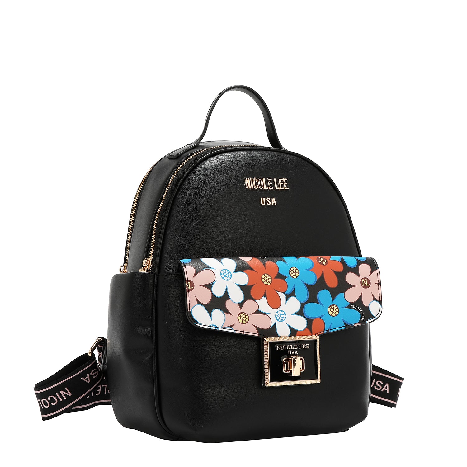 Zaino con flap pop floreale (nero)