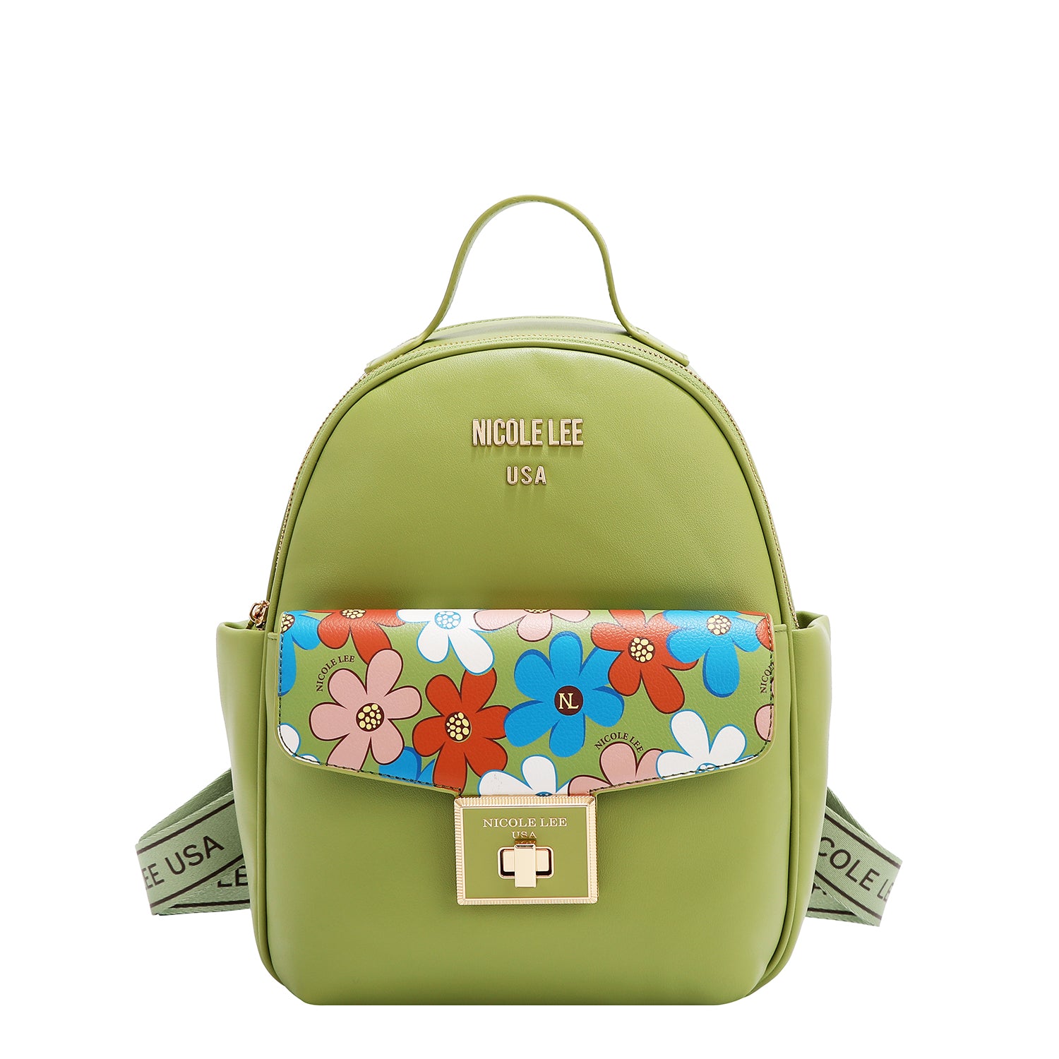 Zaino con flap pop floreale (verde)