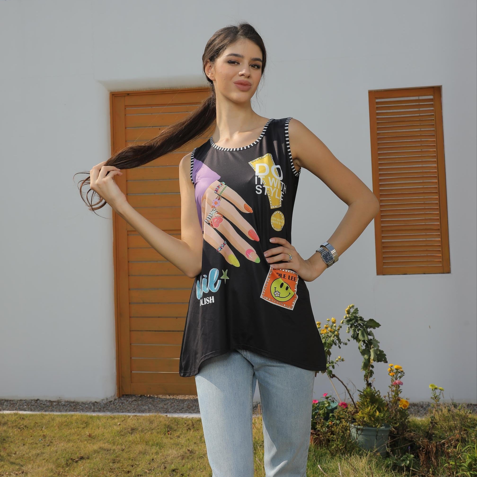 TOP TUNICA NICOLE LEE CON BRILLOS (SUN & SAND)