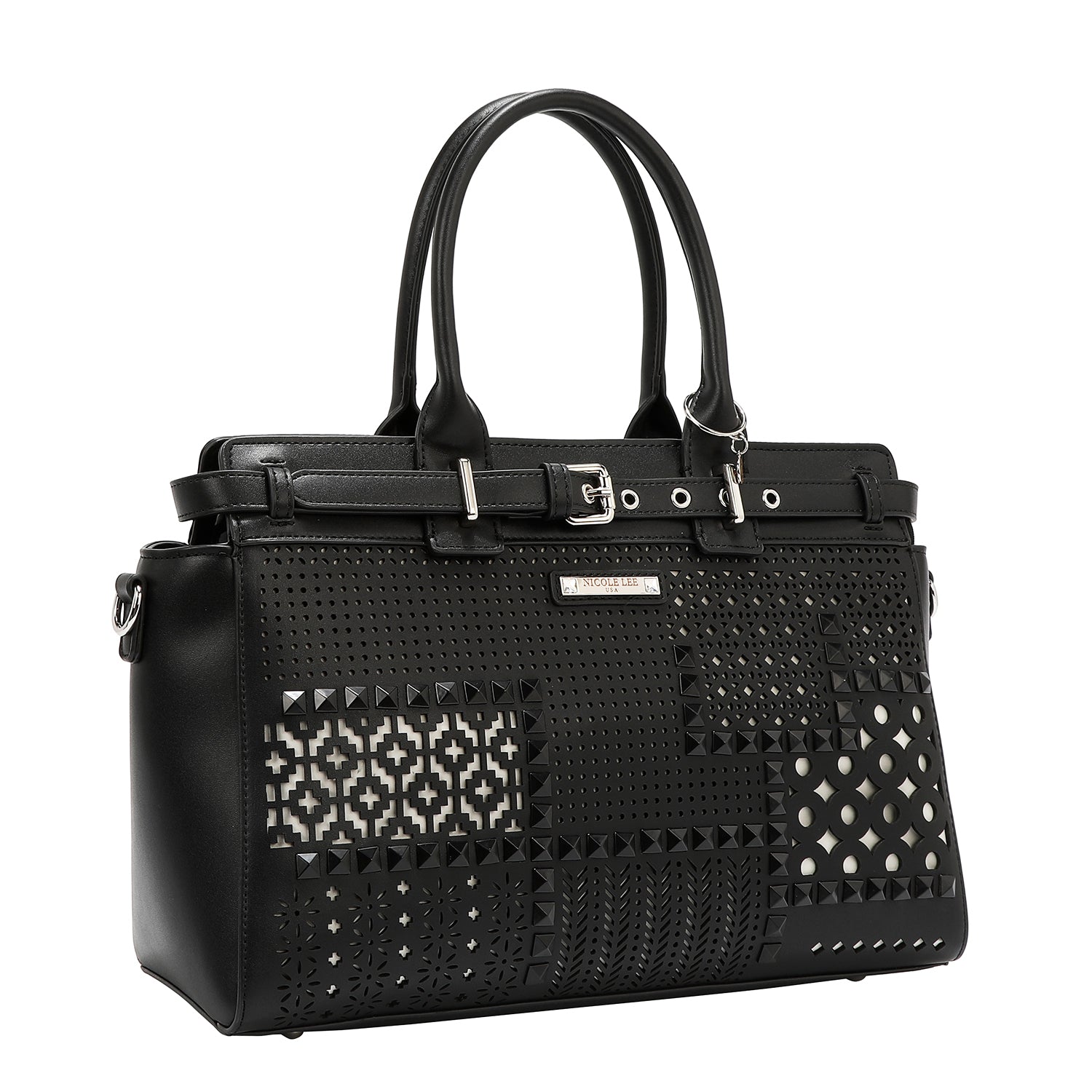 Satchel bag with geometric cuts (black)
