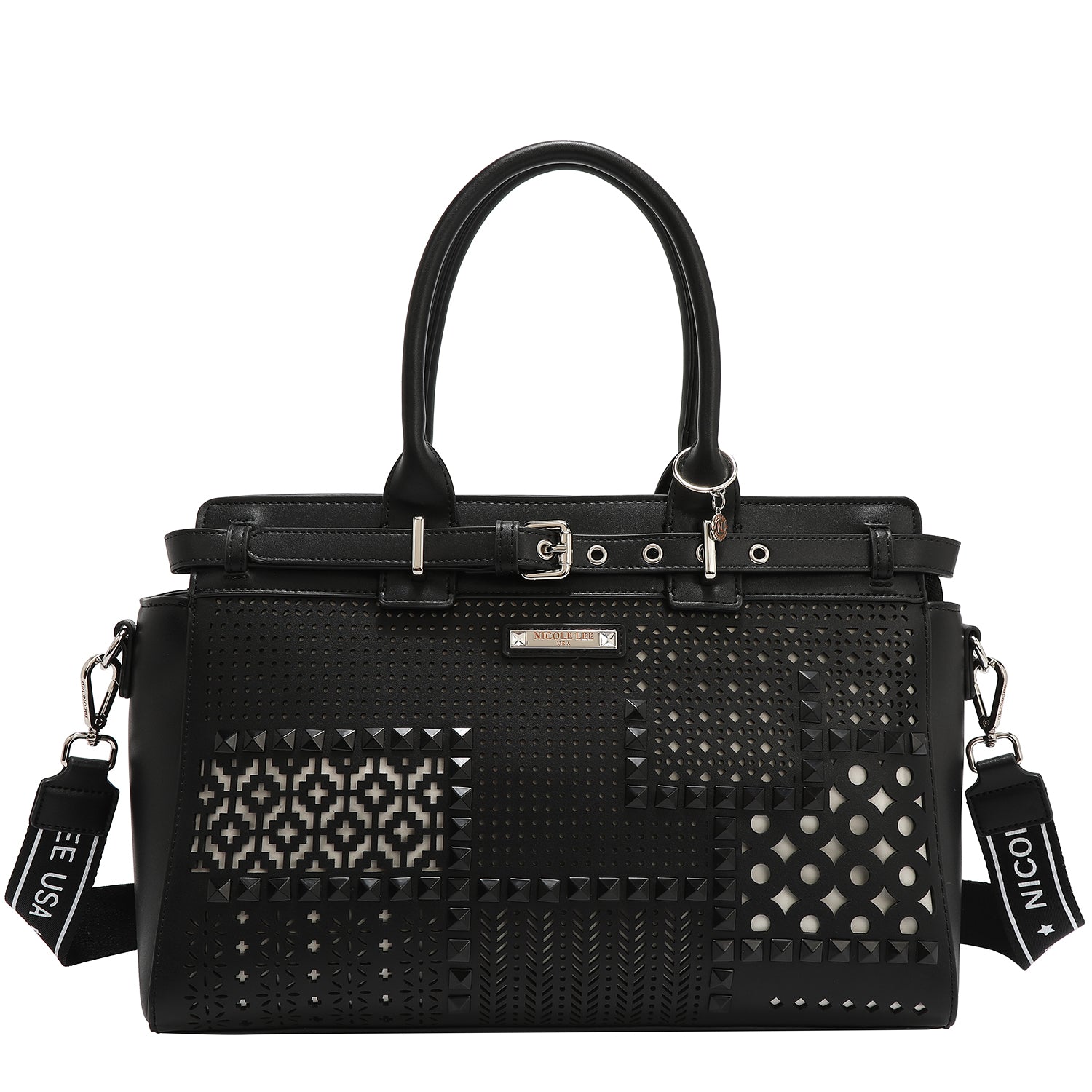 Satchel bag with geometric cuts (black)