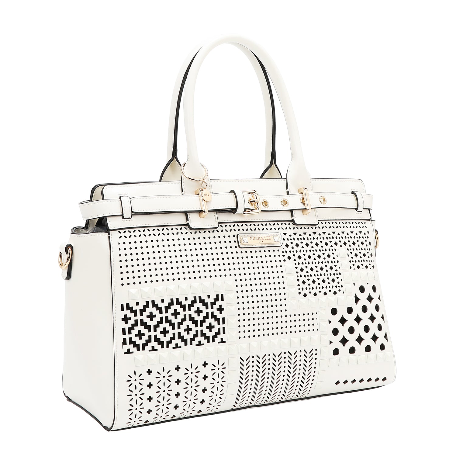 Satchel bag with geometric cuts (white)