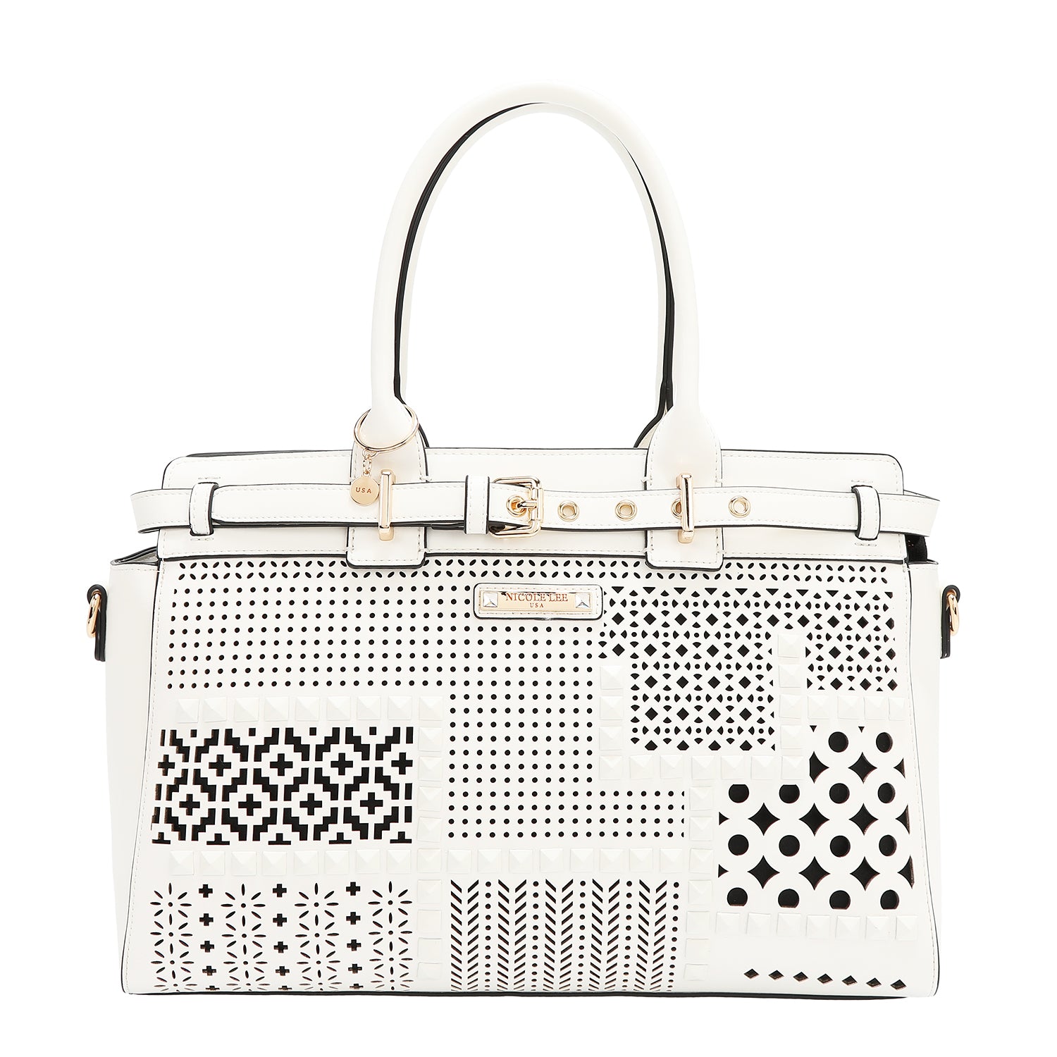 Satchel bag with geometric cuts (white)