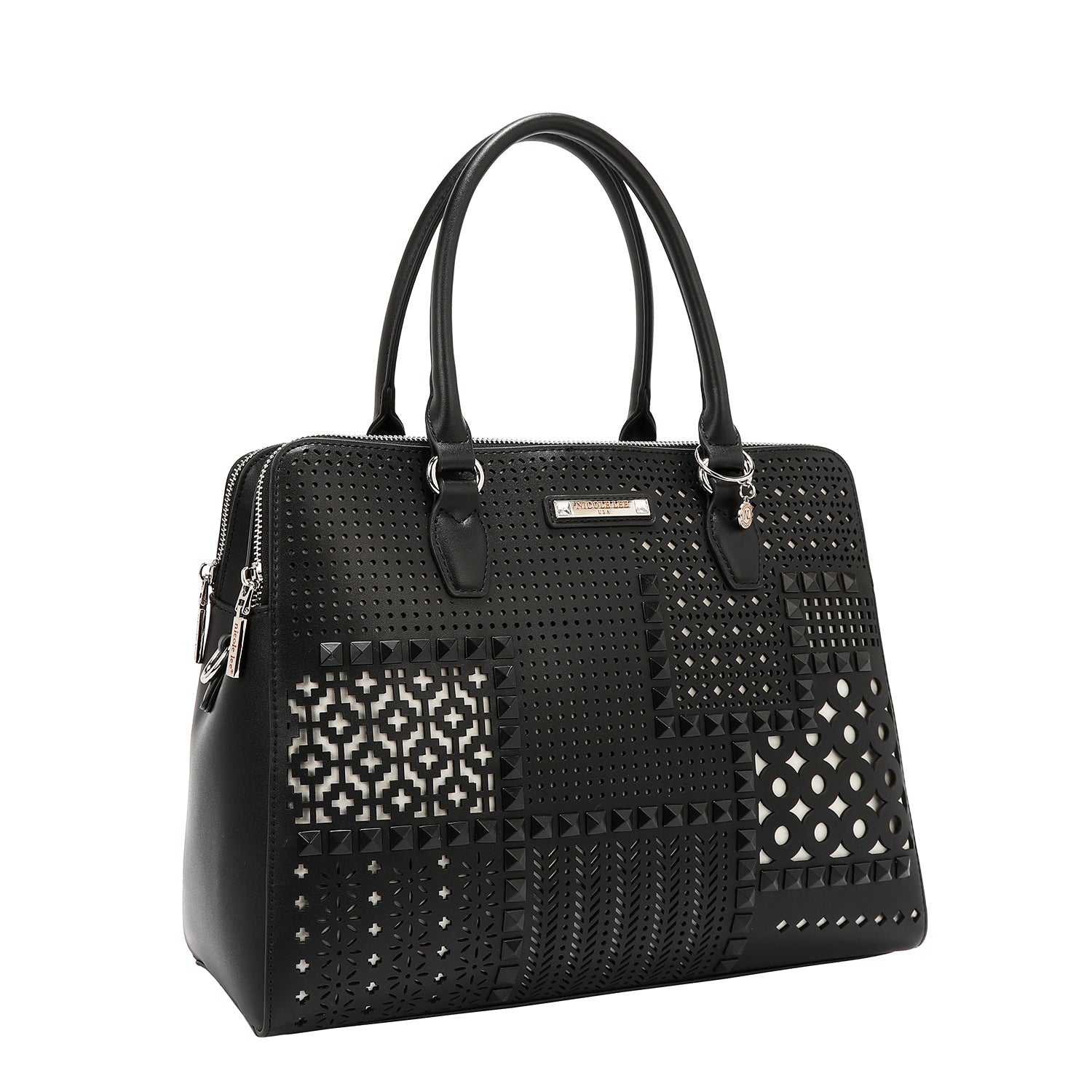 Handbag with geometric cuts (black)