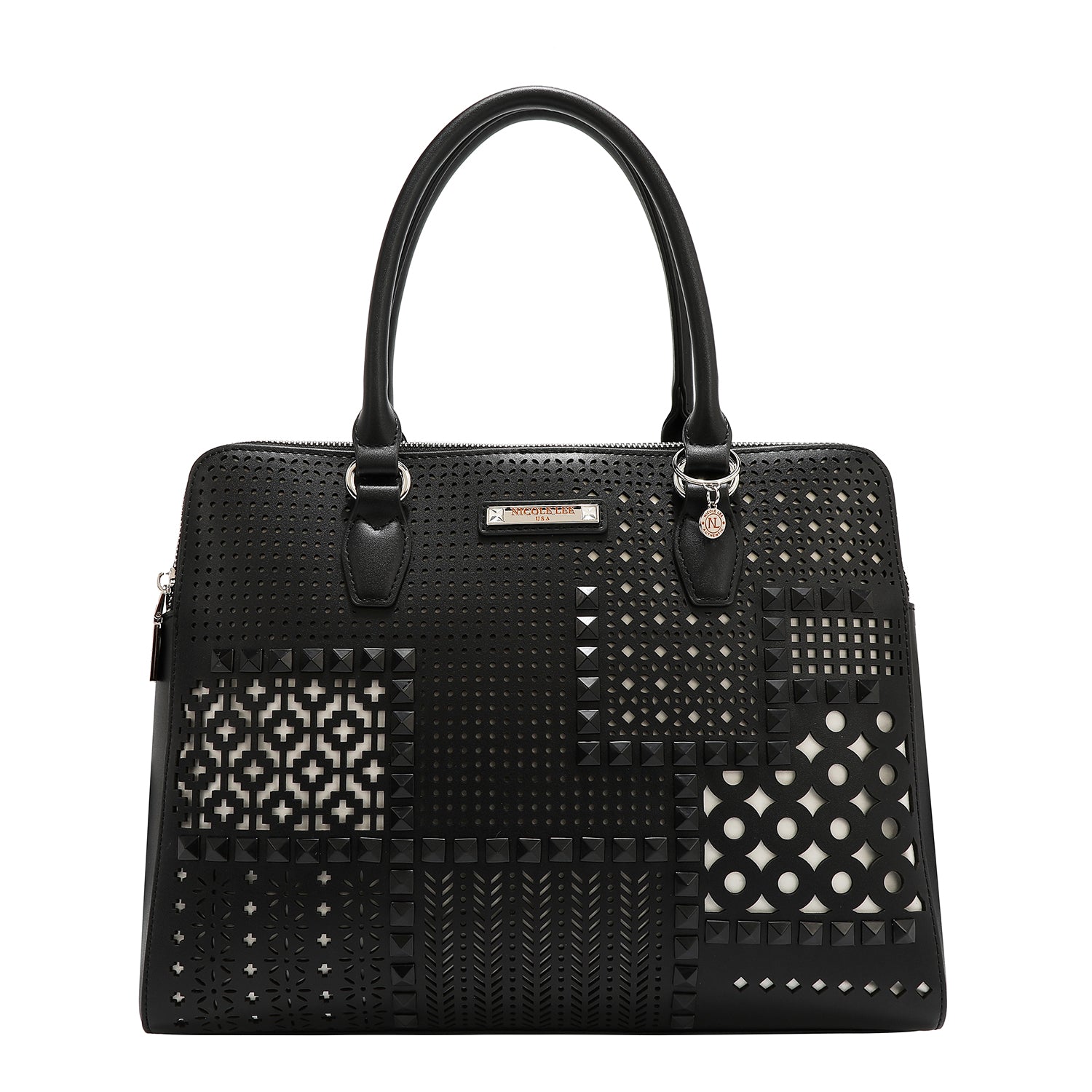 Handbag with geometric cuts (black)
