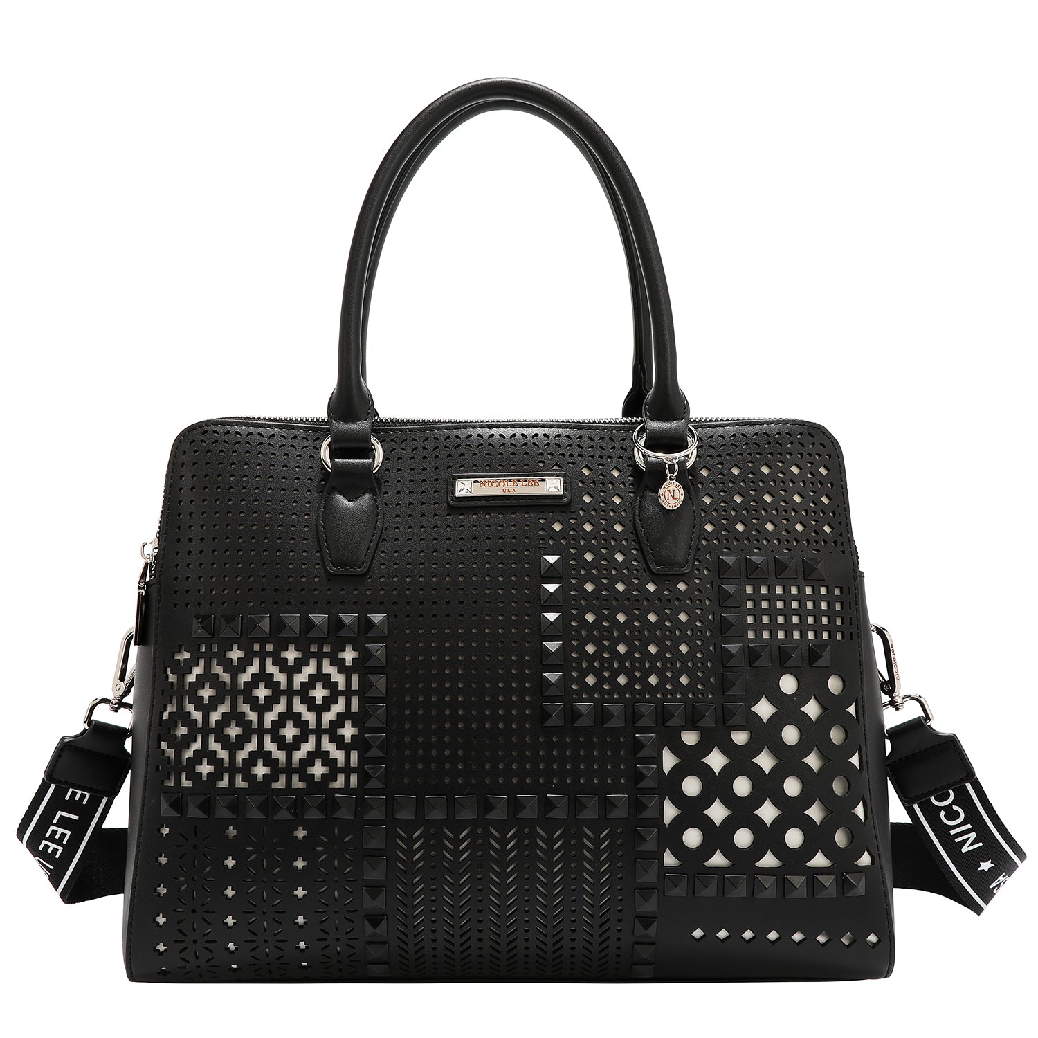 Handbag with geometric cuts (black)