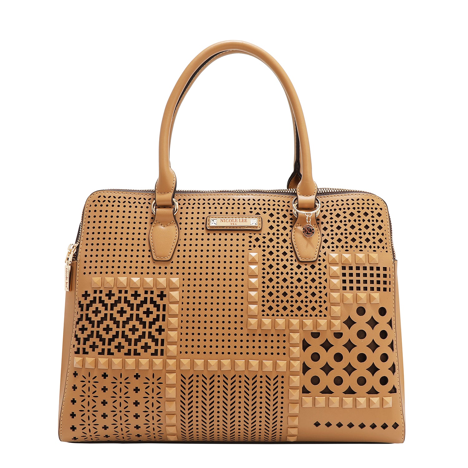 Hand bag with geometric cuts (sand)