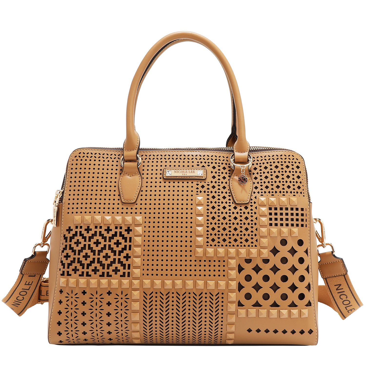 Hand bag with geometric cuts (sand)