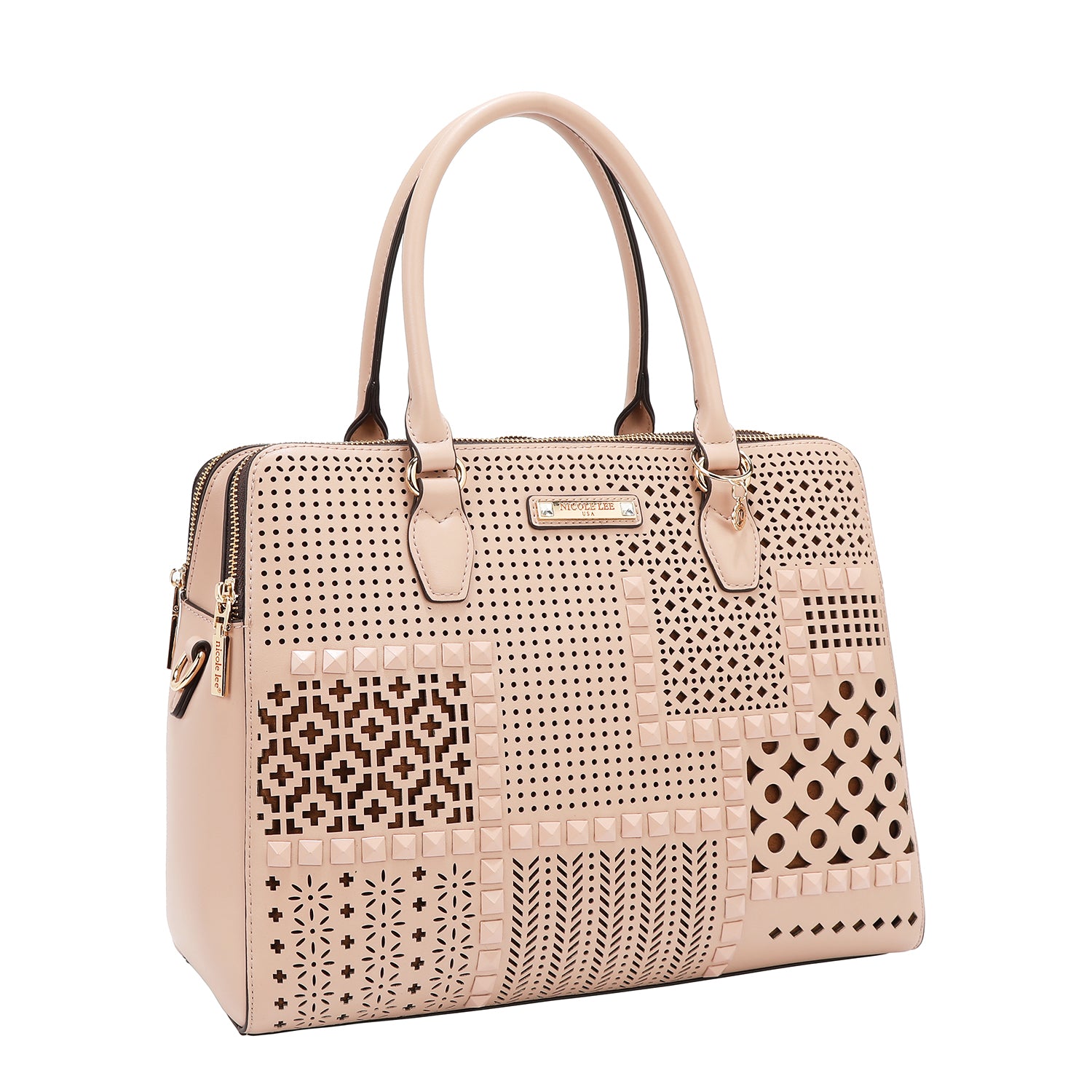Hand bag with geometric cuts (pink)