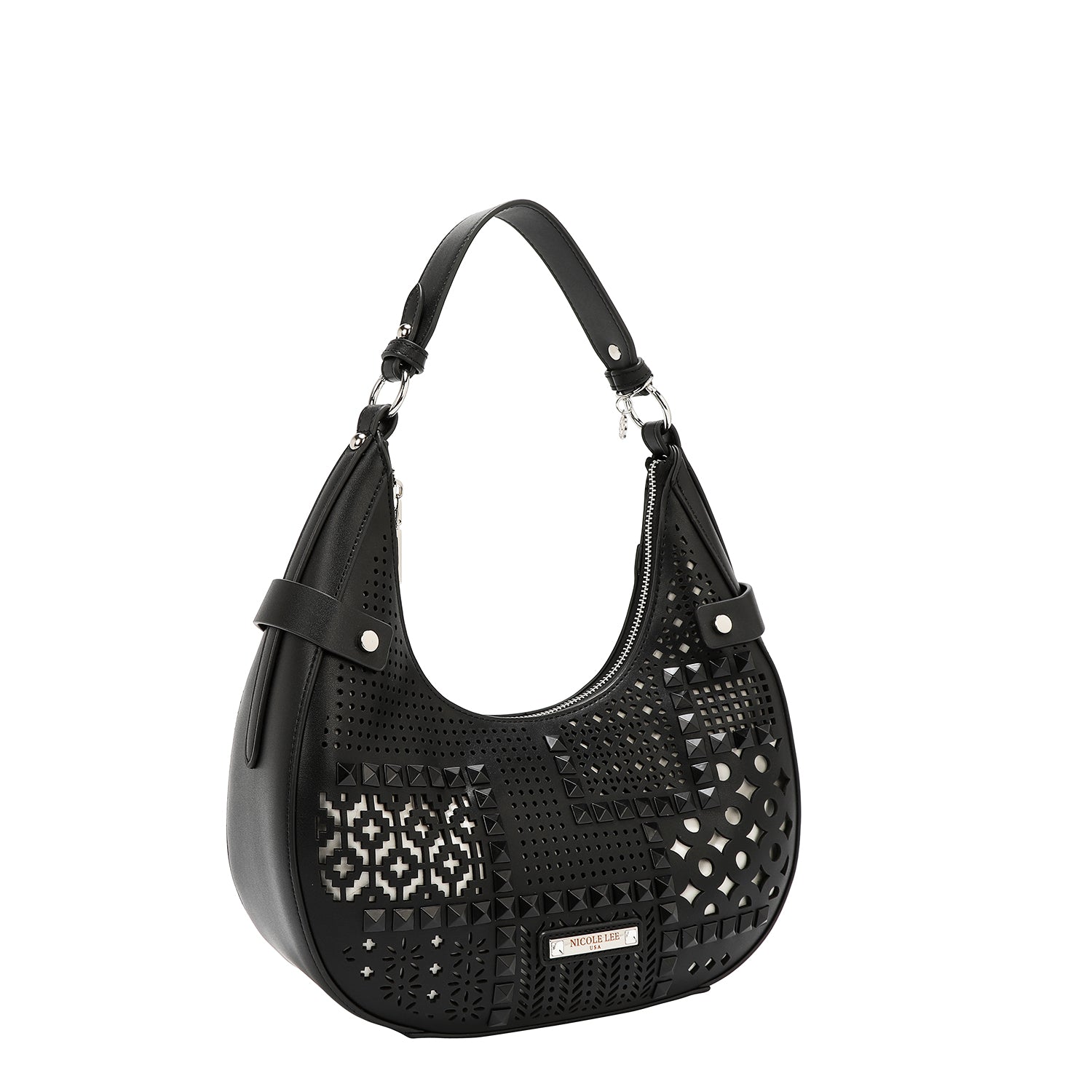 Shoulder bag with geometric cut (black)