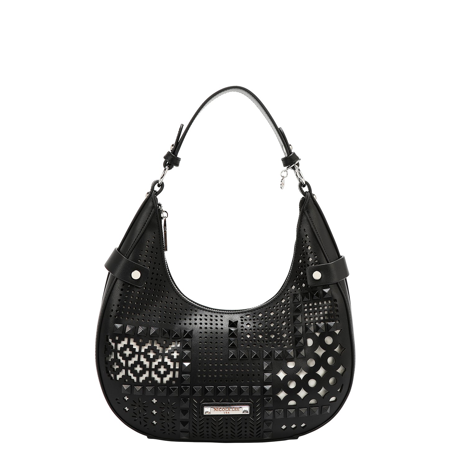 Shoulder bag with geometric cut (black)