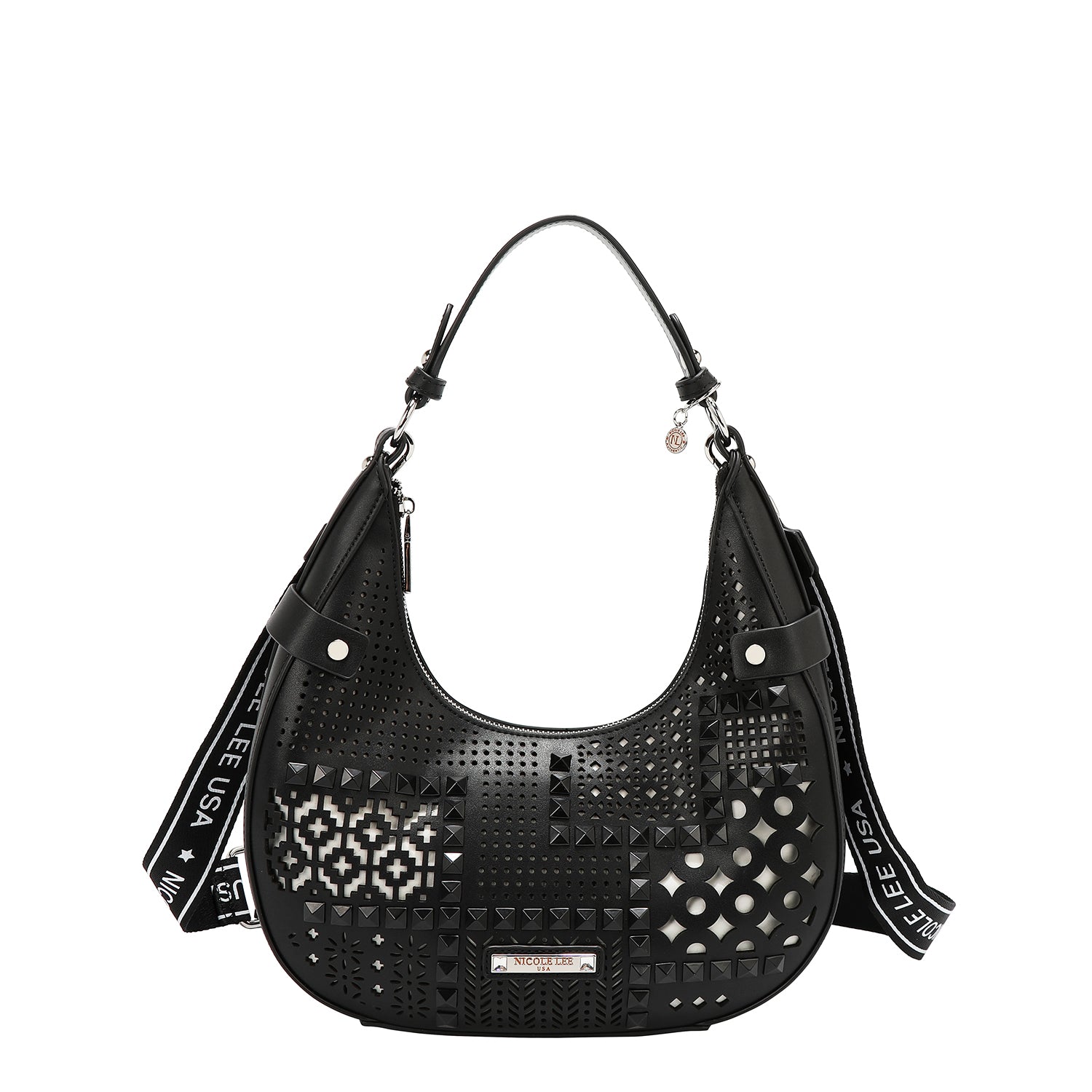 Shoulder bag with geometric cut (black)