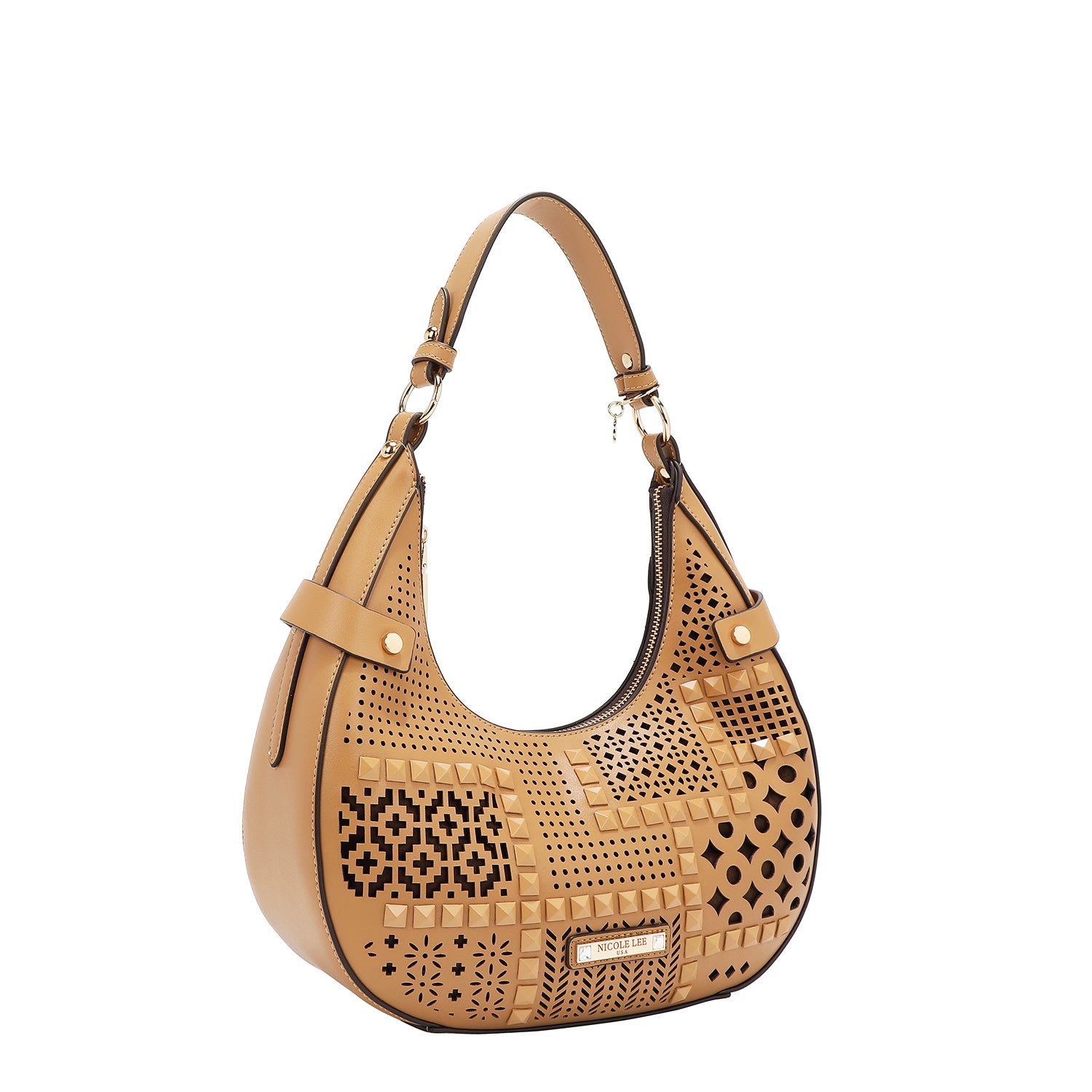 Shoulder bag with geometric cut (sand)