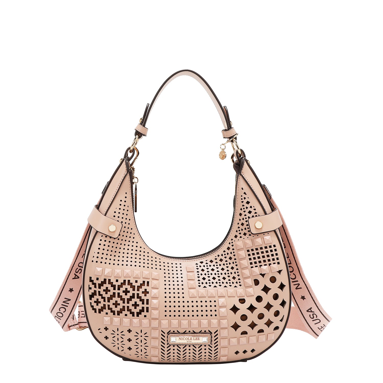 Shoulder bag with geometric cut (pink)
