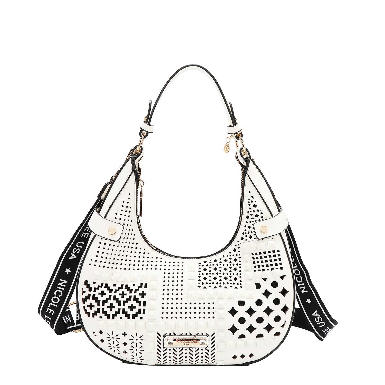 Shoulder bag with geometric cut (white)