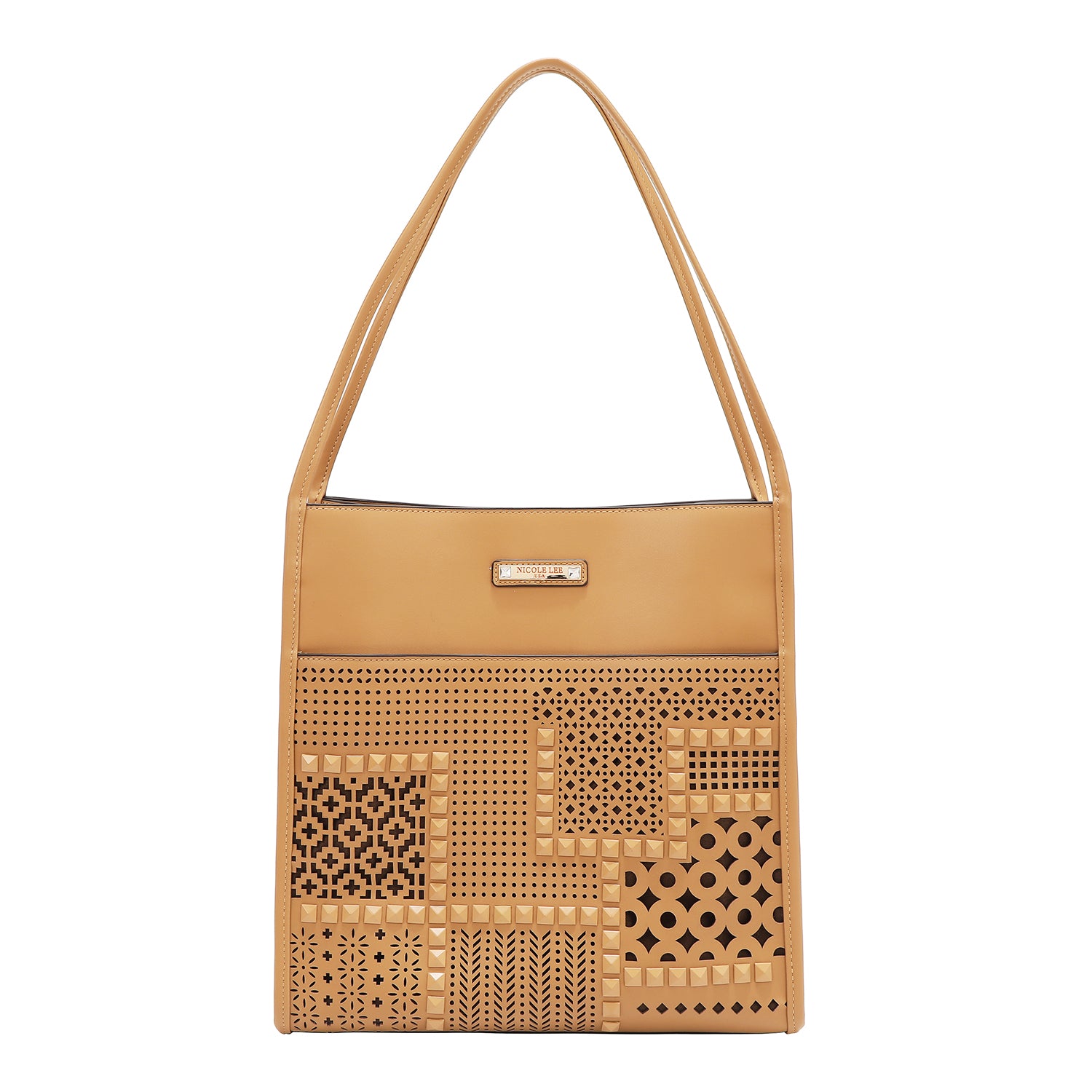 Two -piece bag with geometric cuts (sand)