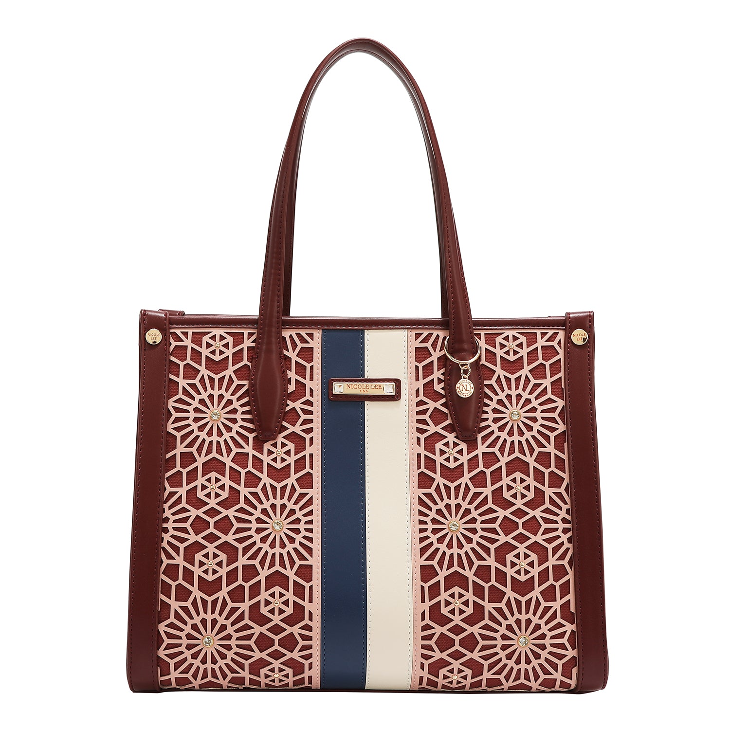 LASER CUT GEOMETRIC TOTE BAG (WINE)