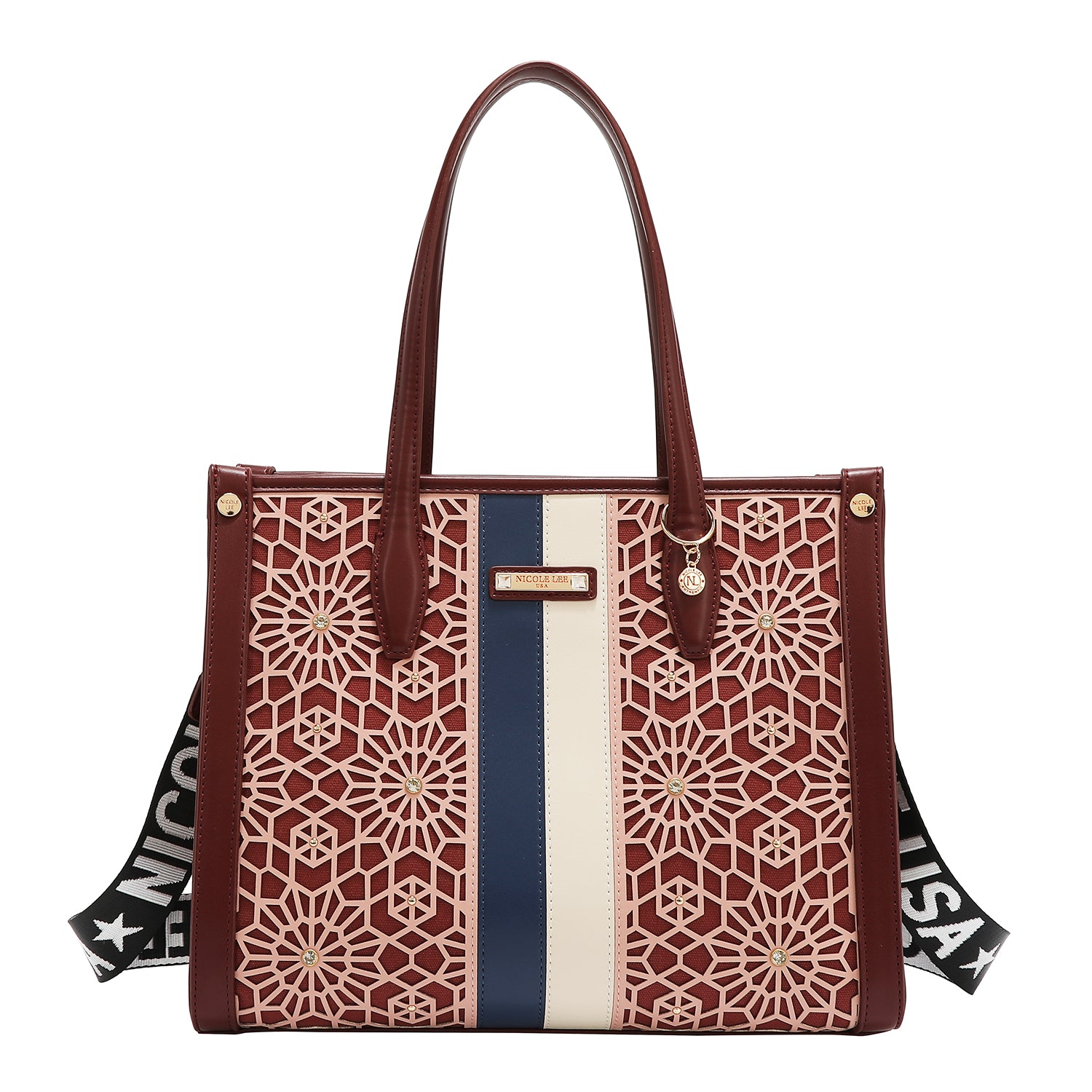 LASER CUT GEOMETRIC TOTE BAG (WINE)