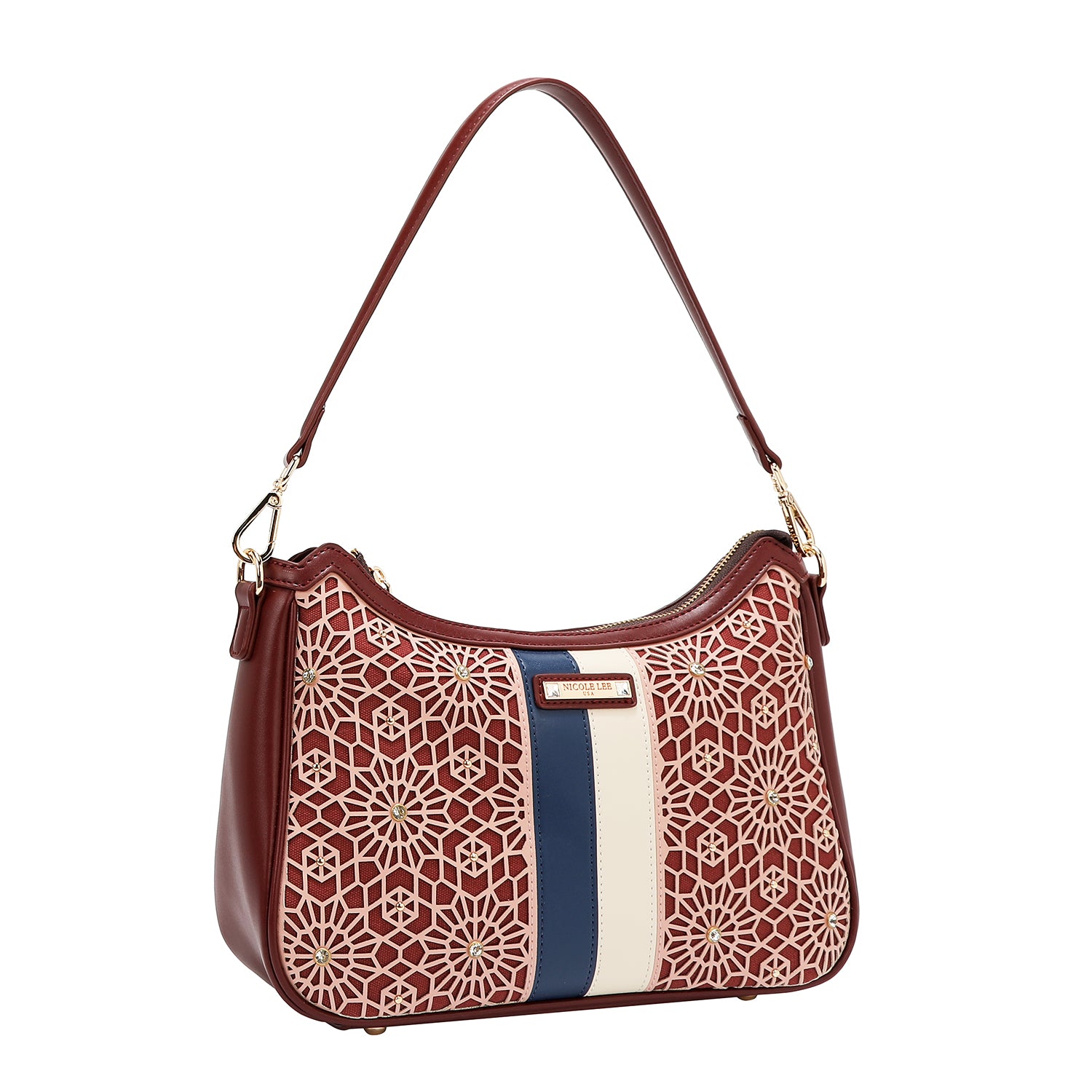 GEOMETRIC LASER CUT SHOULDER BAG (WINE)