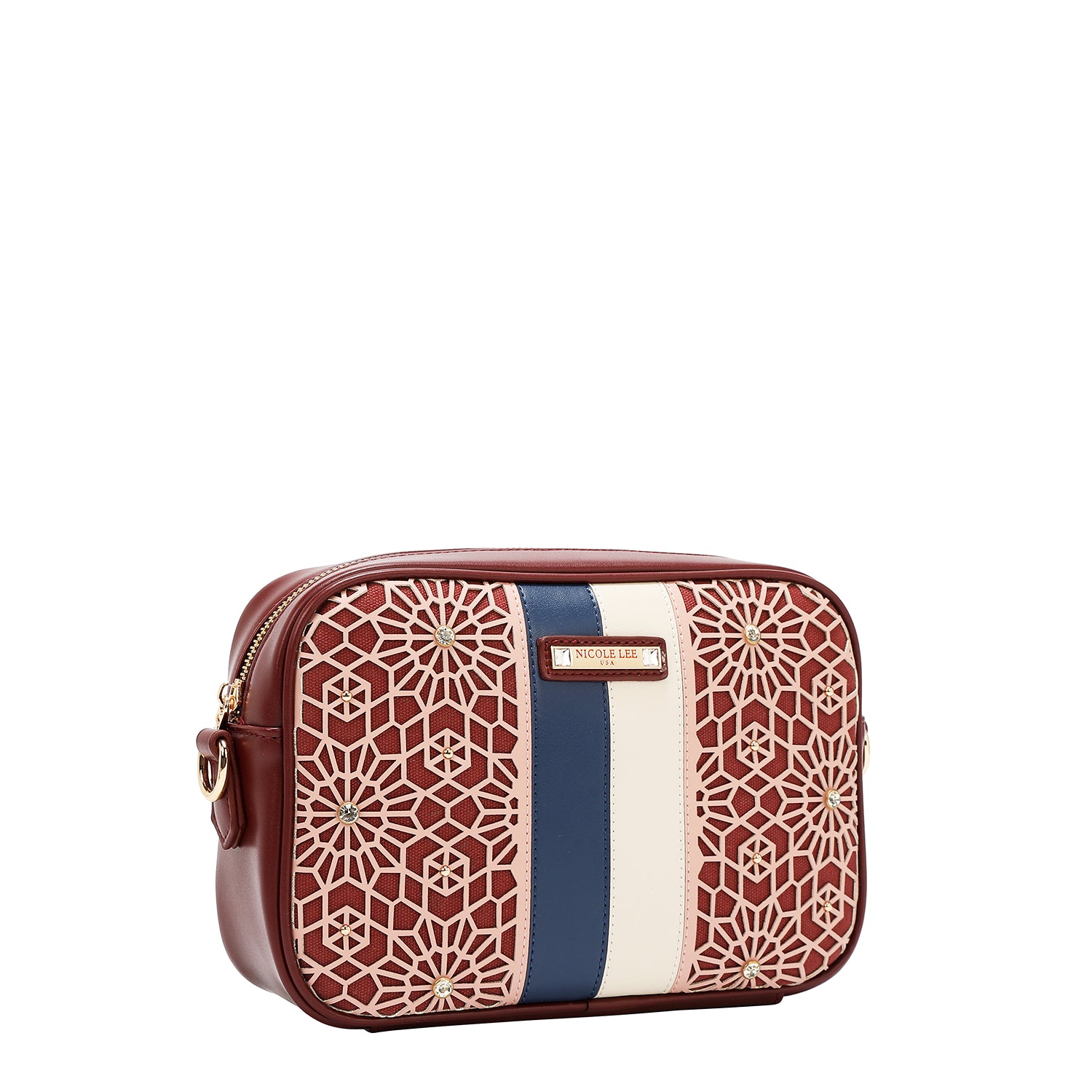 LASER CUT GEOMETRIC CROSSBODY BAG (WINE)