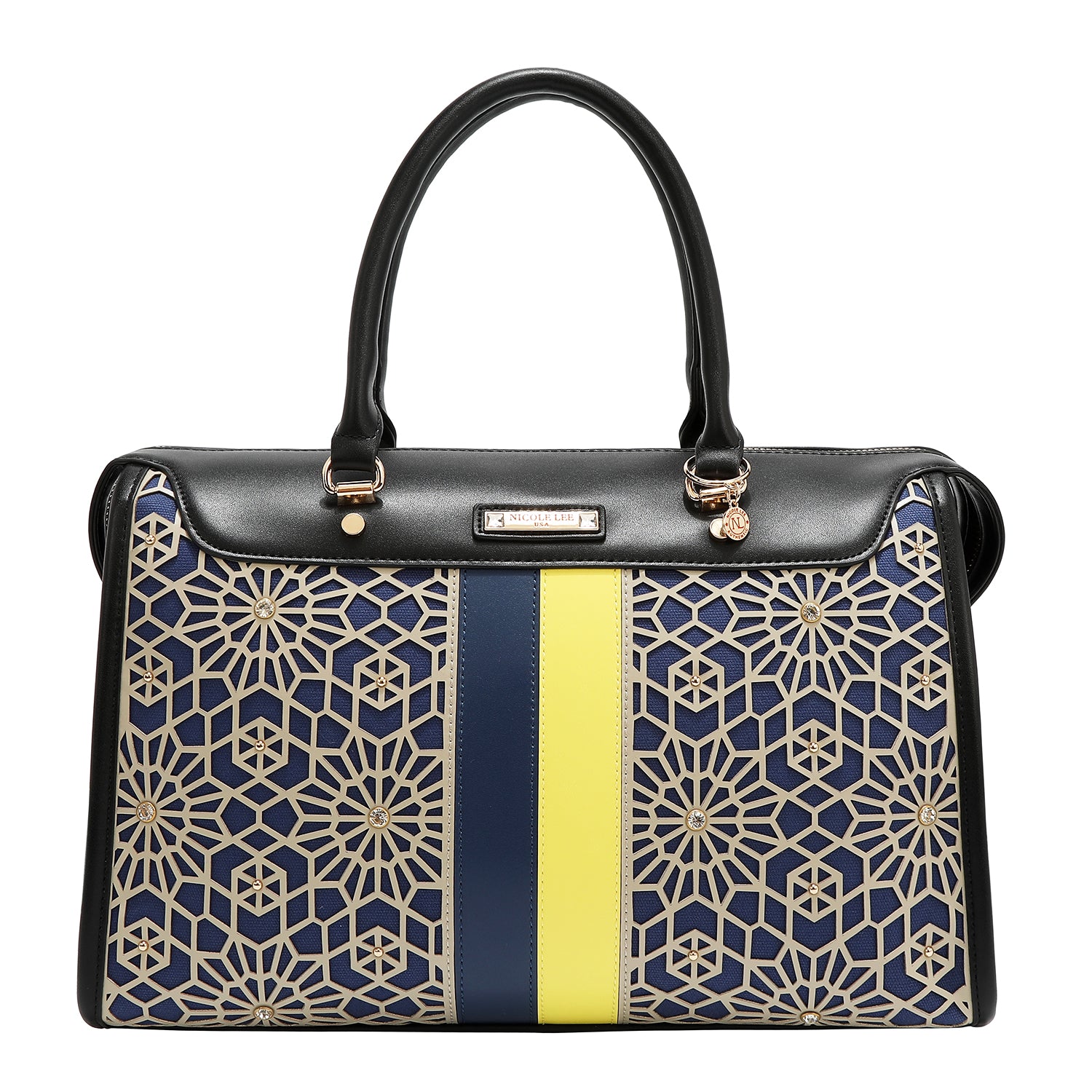 BOSTON BAG WITH GEOMETRIC LASER CUT (BLACK)