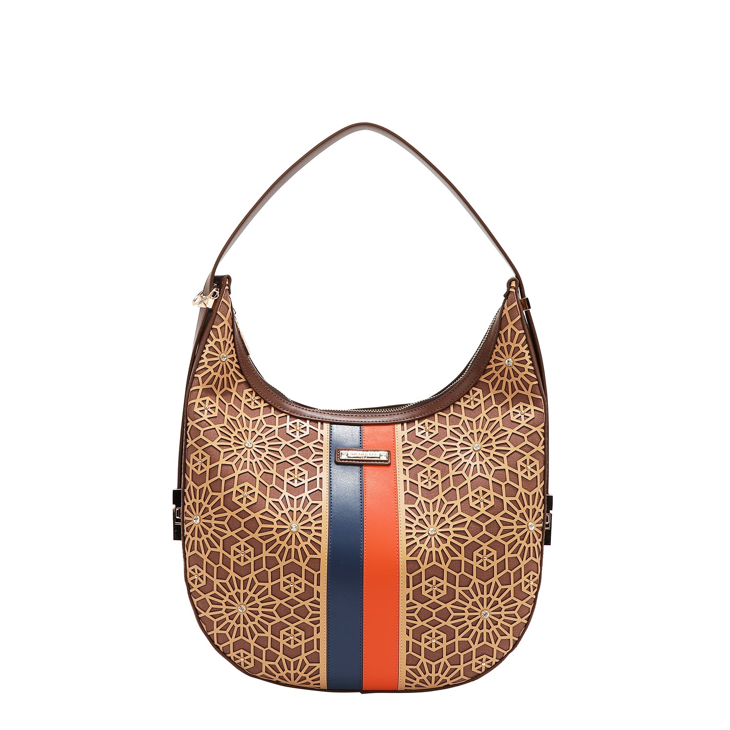 LASER CUT GEOMETRIC HOBO BAG (BROWN)