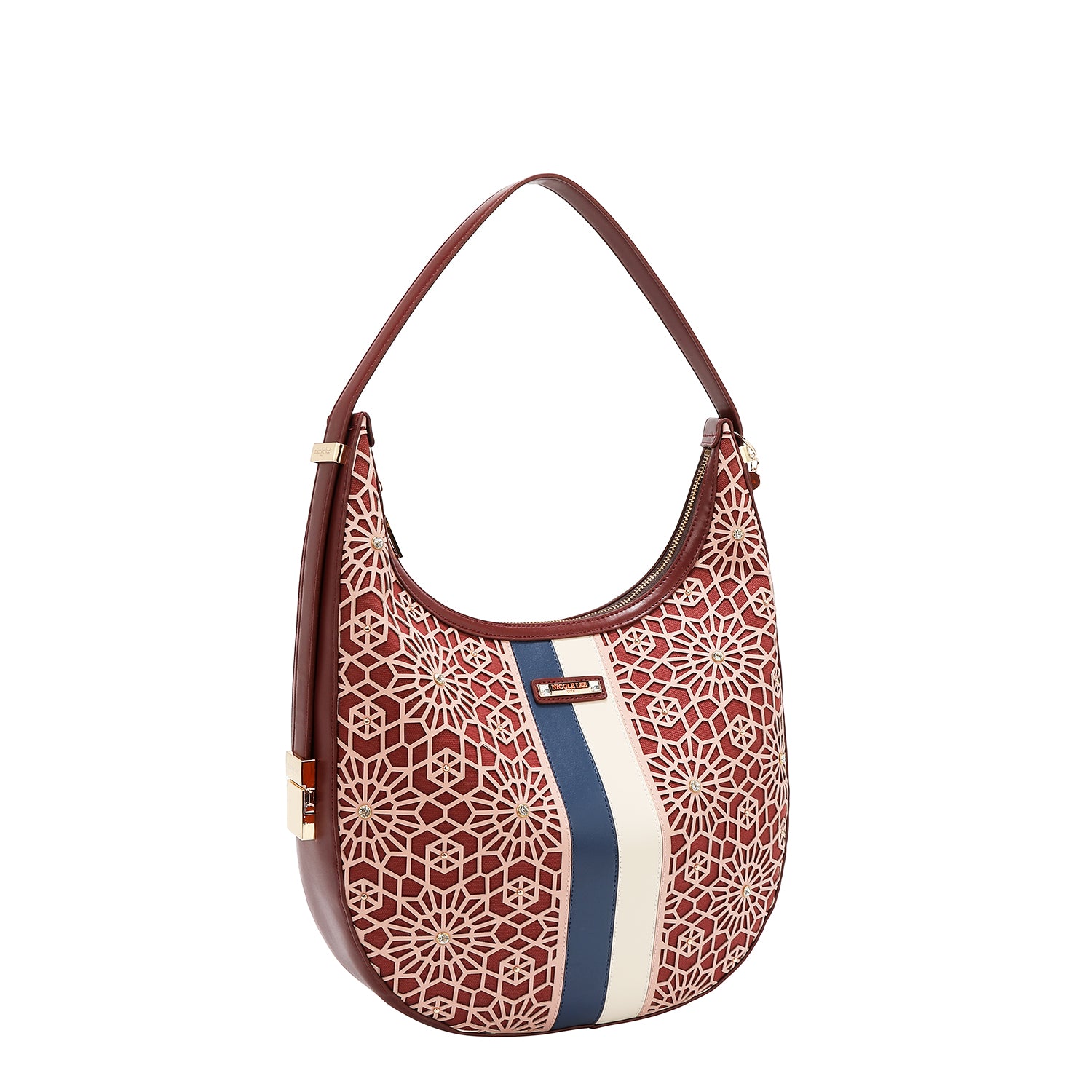 LASER CUT GEOMETRIC HOBO BAG (WINE)