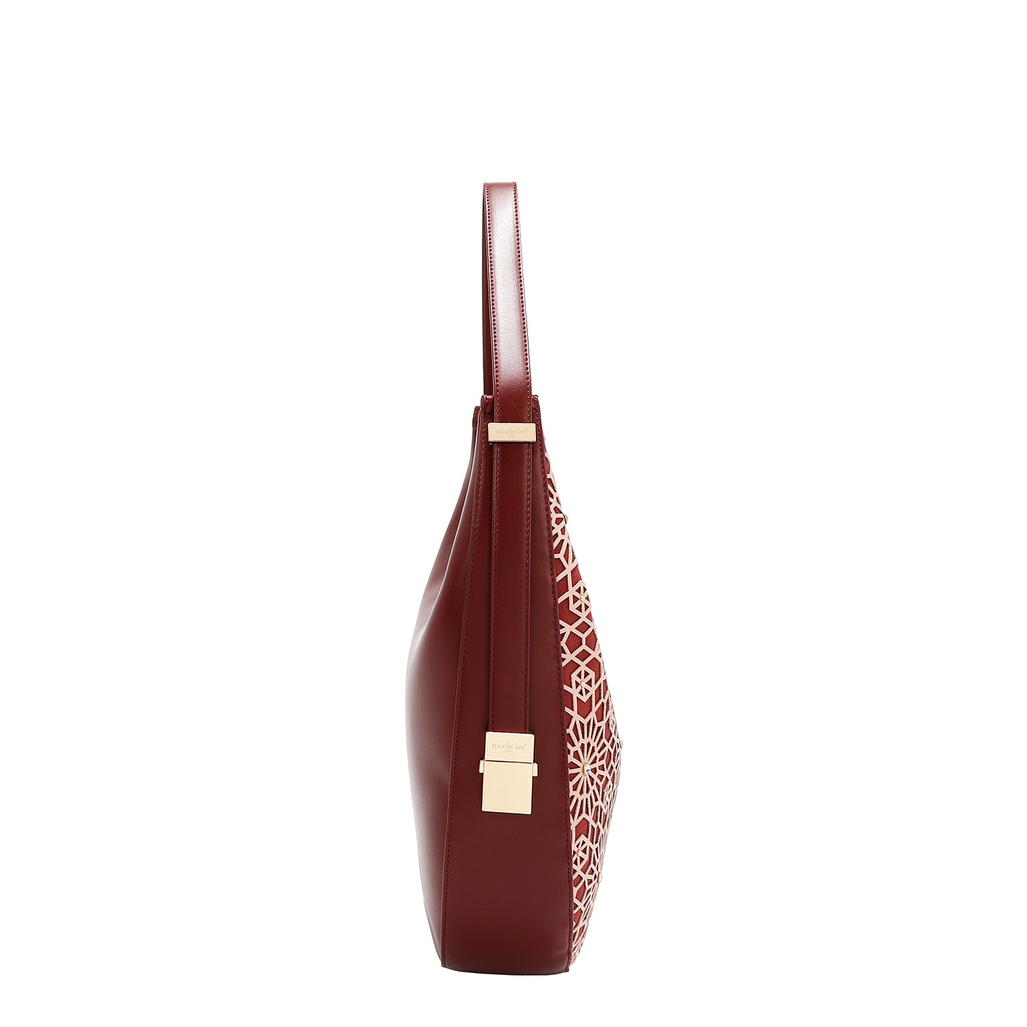 LASER CUT GEOMETRIC HOBO BAG (WINE)