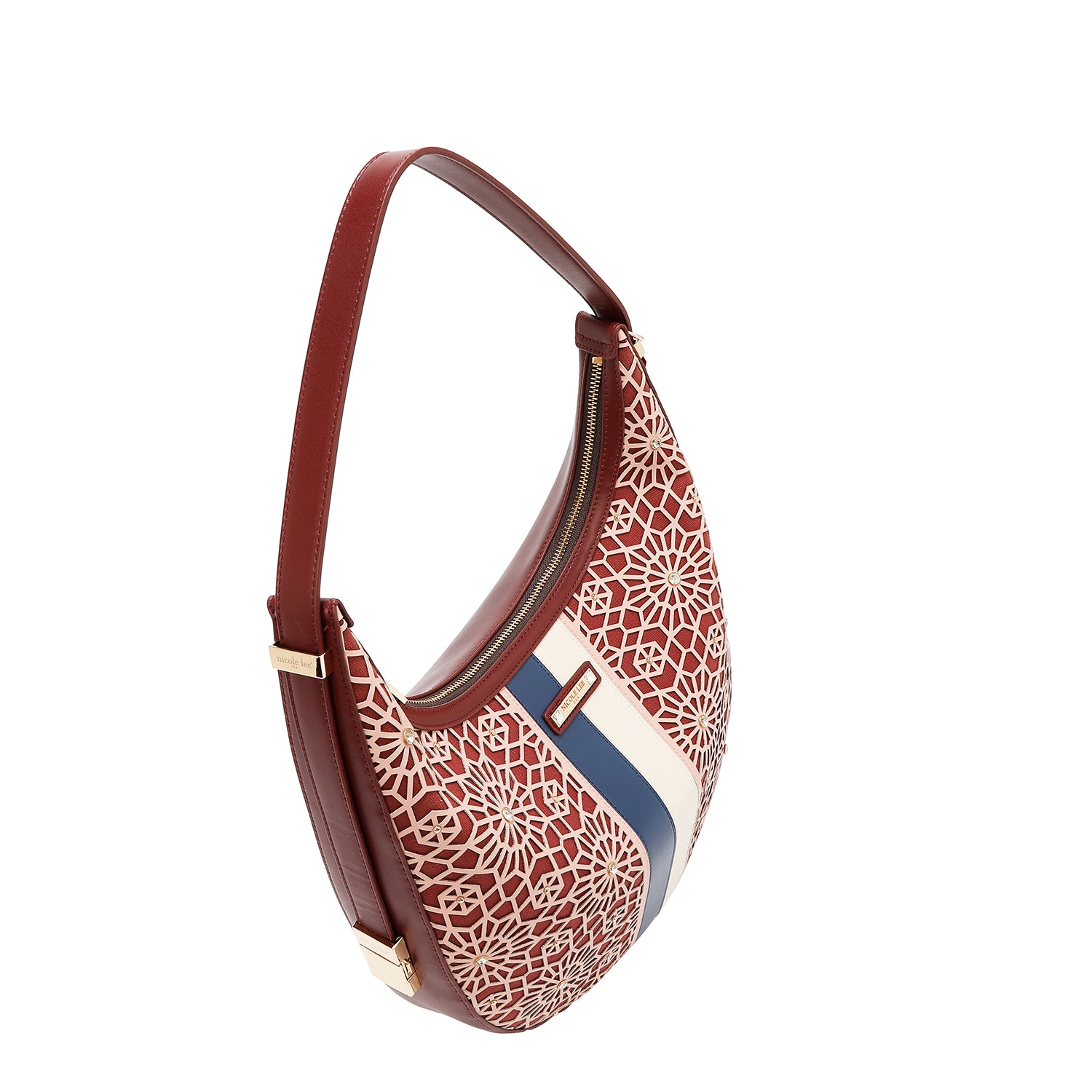 LASER CUT GEOMETRIC HOBO BAG (WINE)