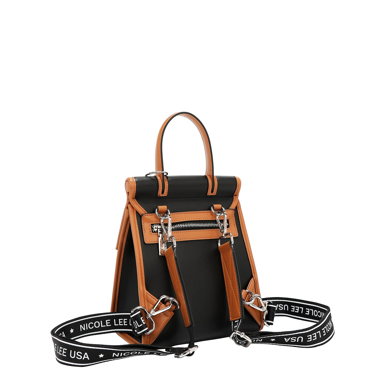 Convertible backpack with geometric cut/bag with upper handle (black)