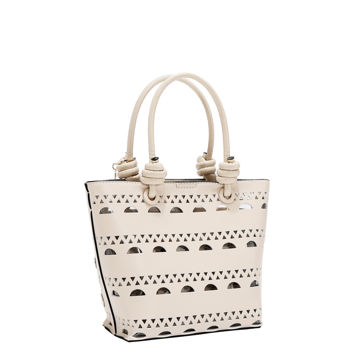 BOLSO DE CUBO DE 2 PIEZAS CON REMACHES PLATEADOS (BEIGE)
