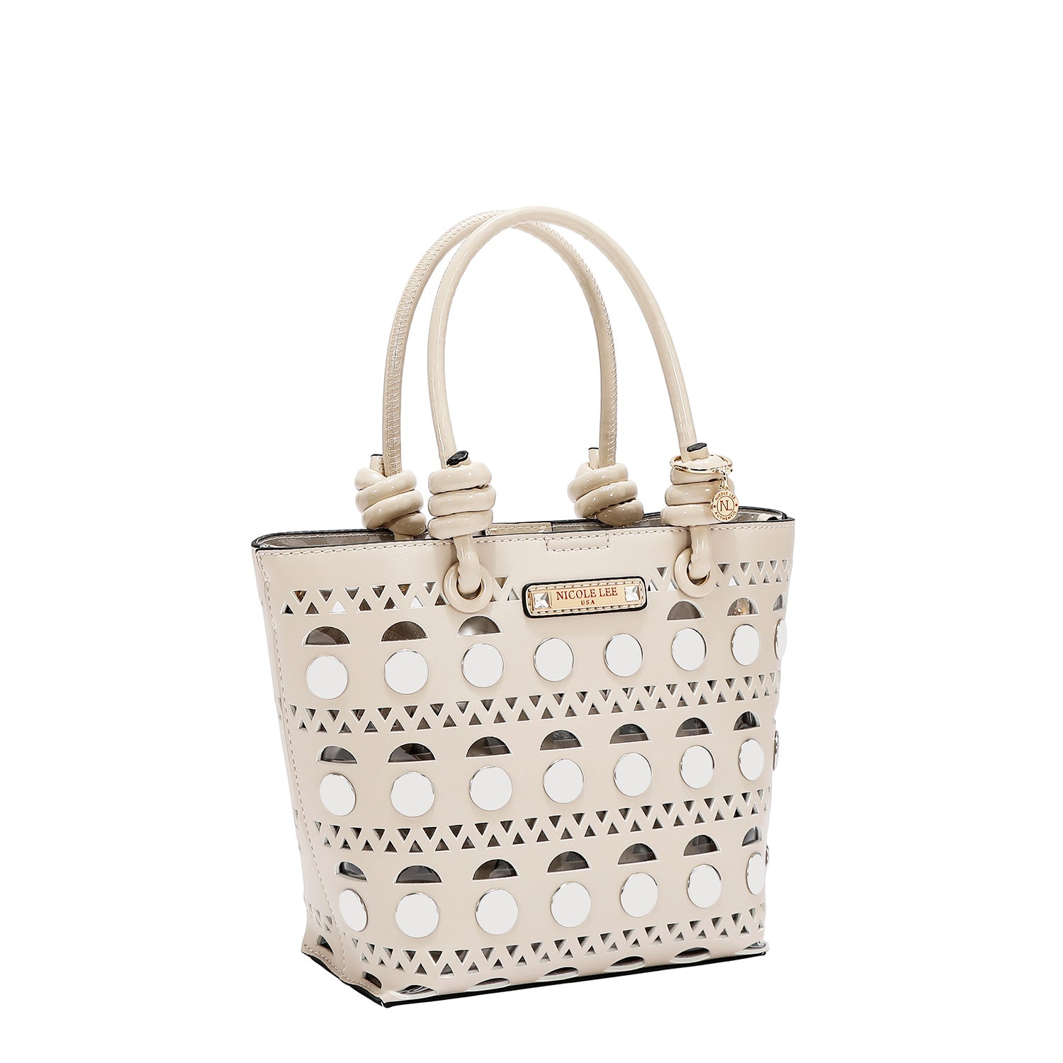 BOLSO DE CUBO DE 2 PIEZAS CON REMACHES PLATEADOS (BEIGE)