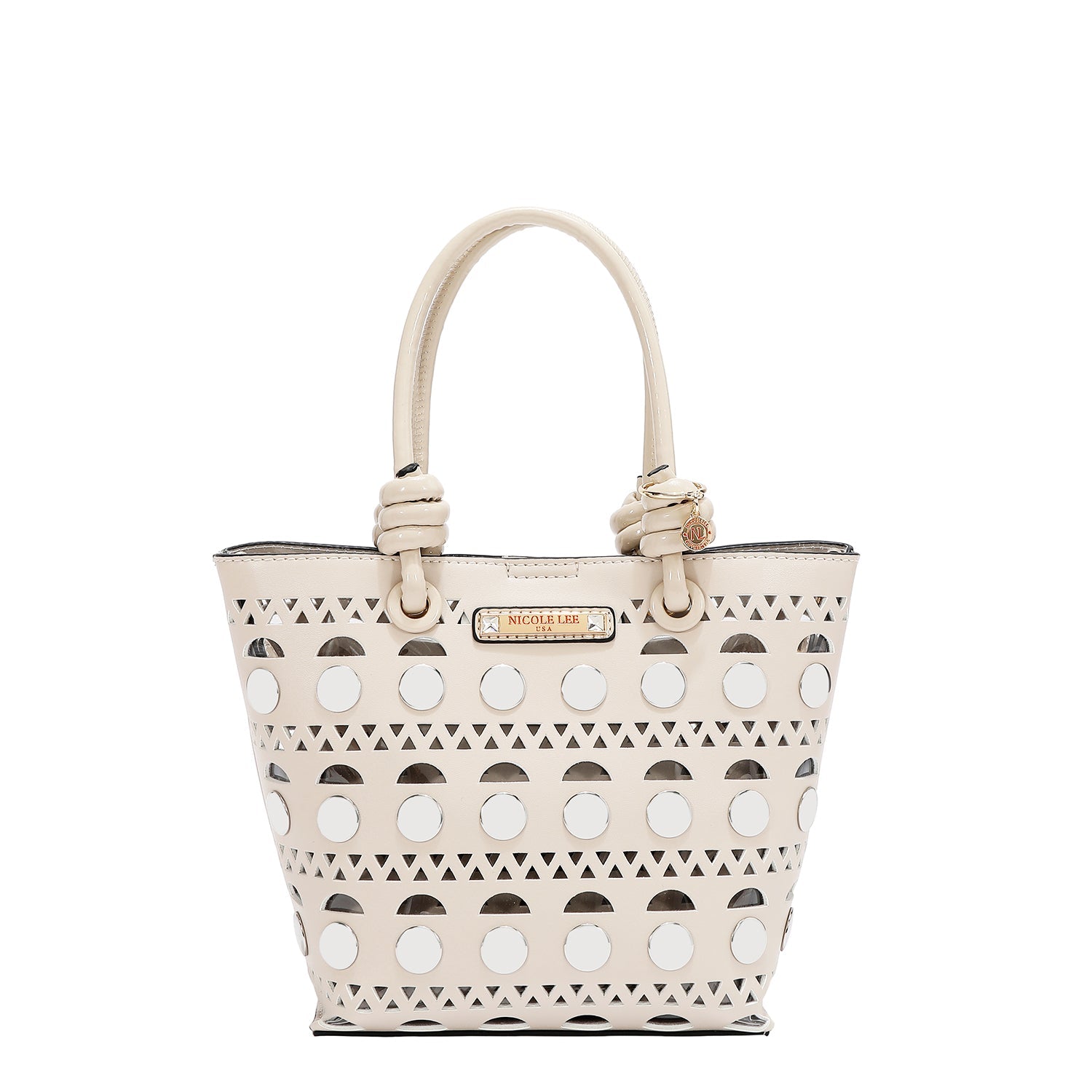 BOLSO DE CUBO DE 2 PIEZAS CON REMACHES PLATEADOS (BEIGE)