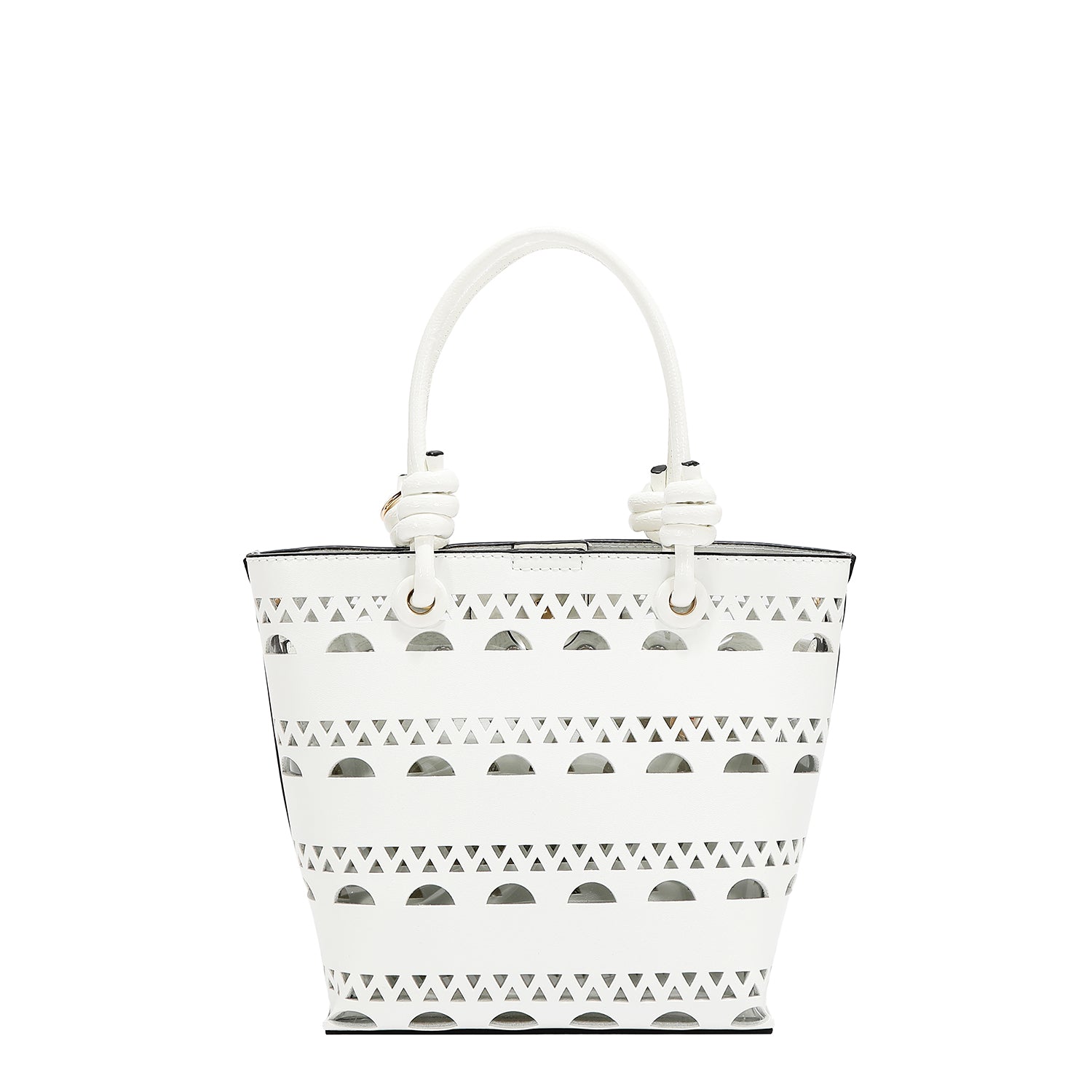 2-PIECE BUCKET BAG WITH SILVER RIVETS (WHITE)