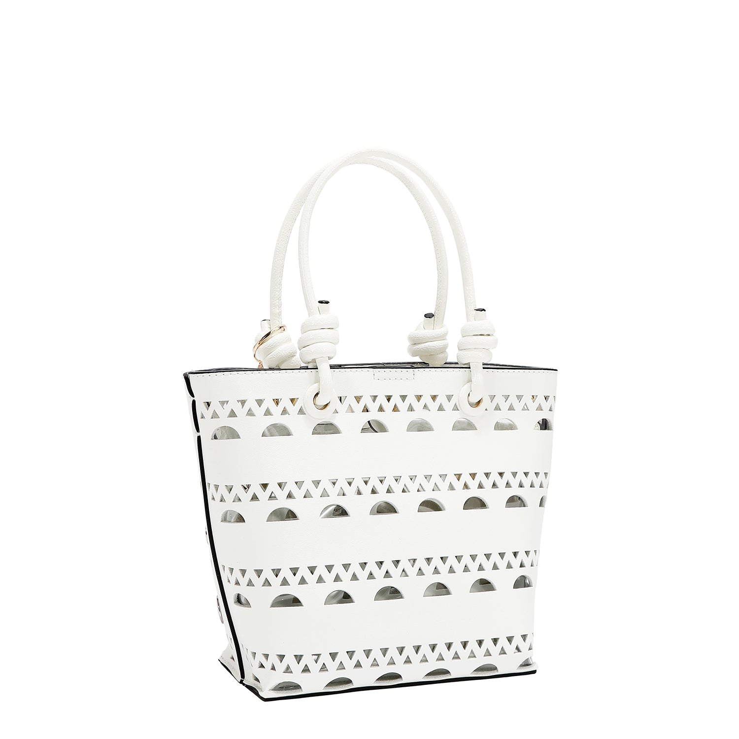 2-PIECE BUCKET BAG WITH SILVER RIVETS (WHITE)