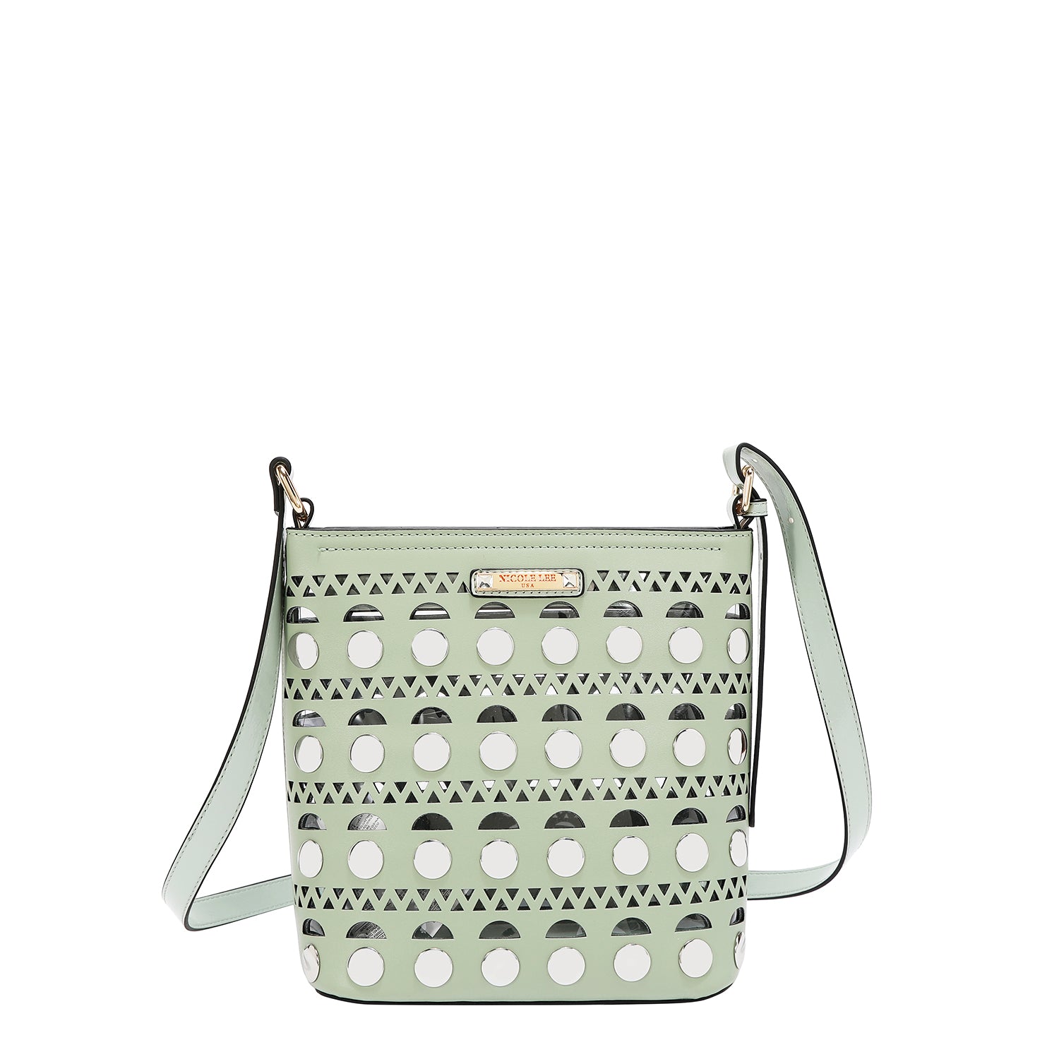 BORSA A TRACOLLA CON BORCHIE ARGENTO (VERDE)