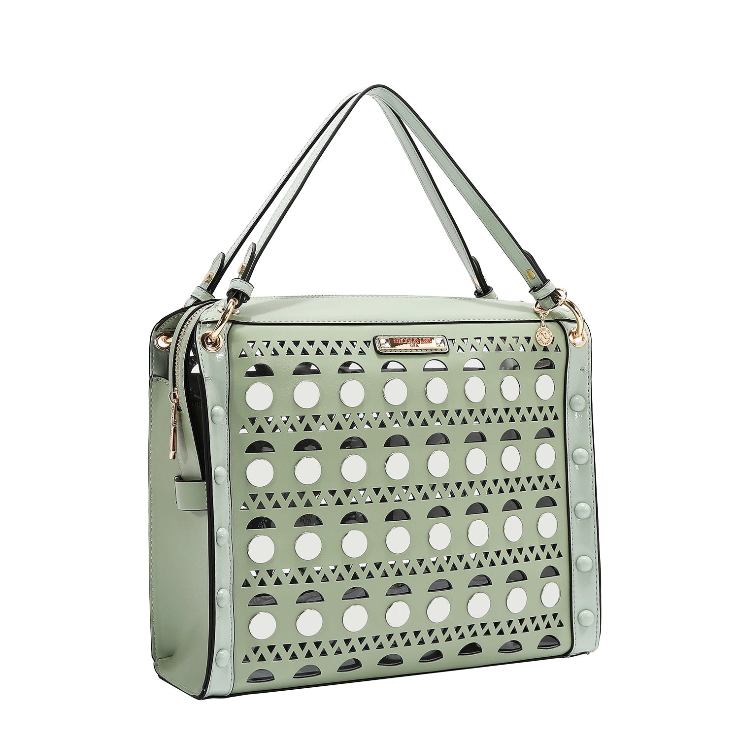 BOLSO DE MANO CON TACHUELAS PLATEADAS (VERDE)