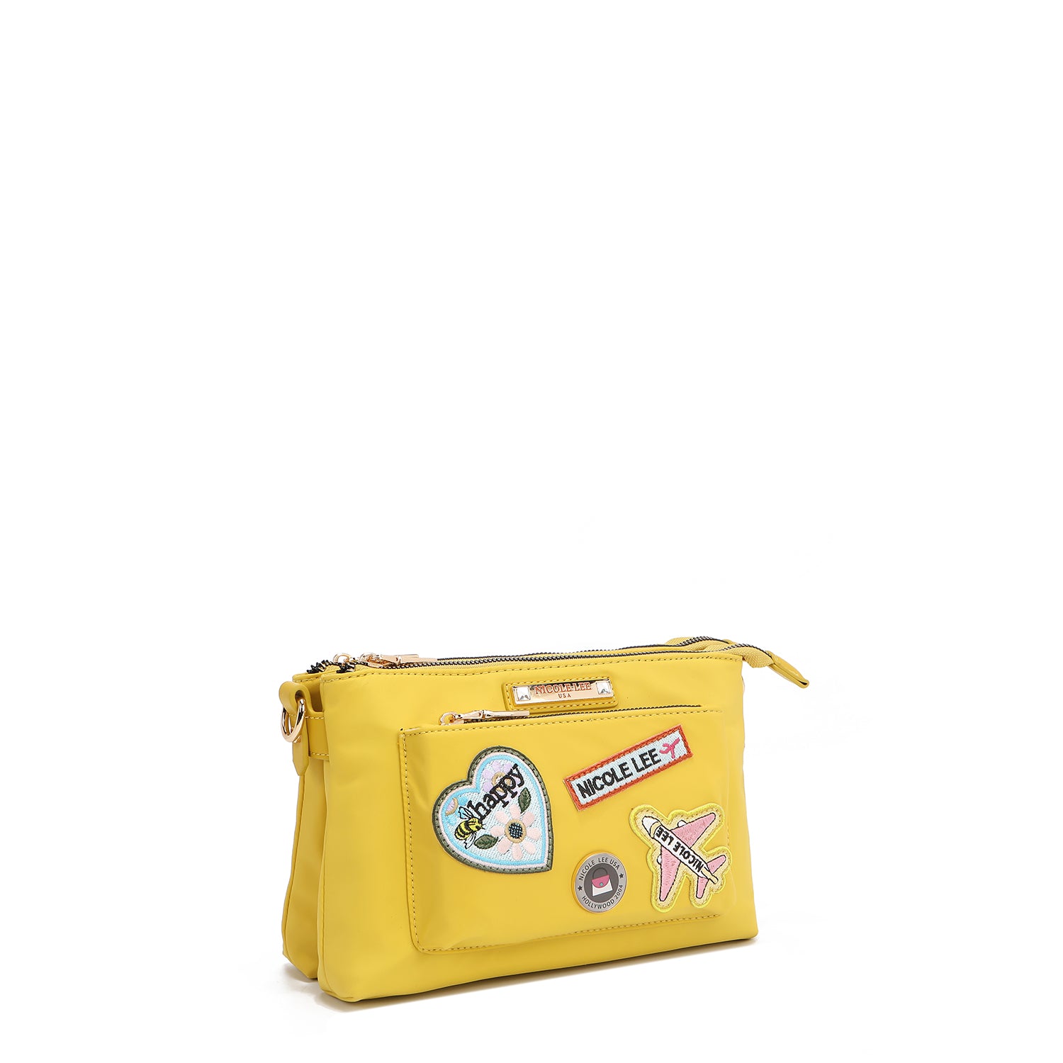 BORSA A TRACOLLA FISARMONICA CON PATCH COLORATI (GIALLO)