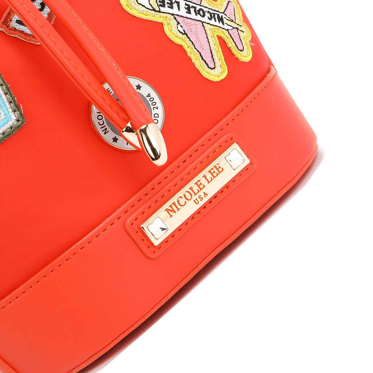 BOLSO CUBO CON PARCHES DE COLORES (Naranja)