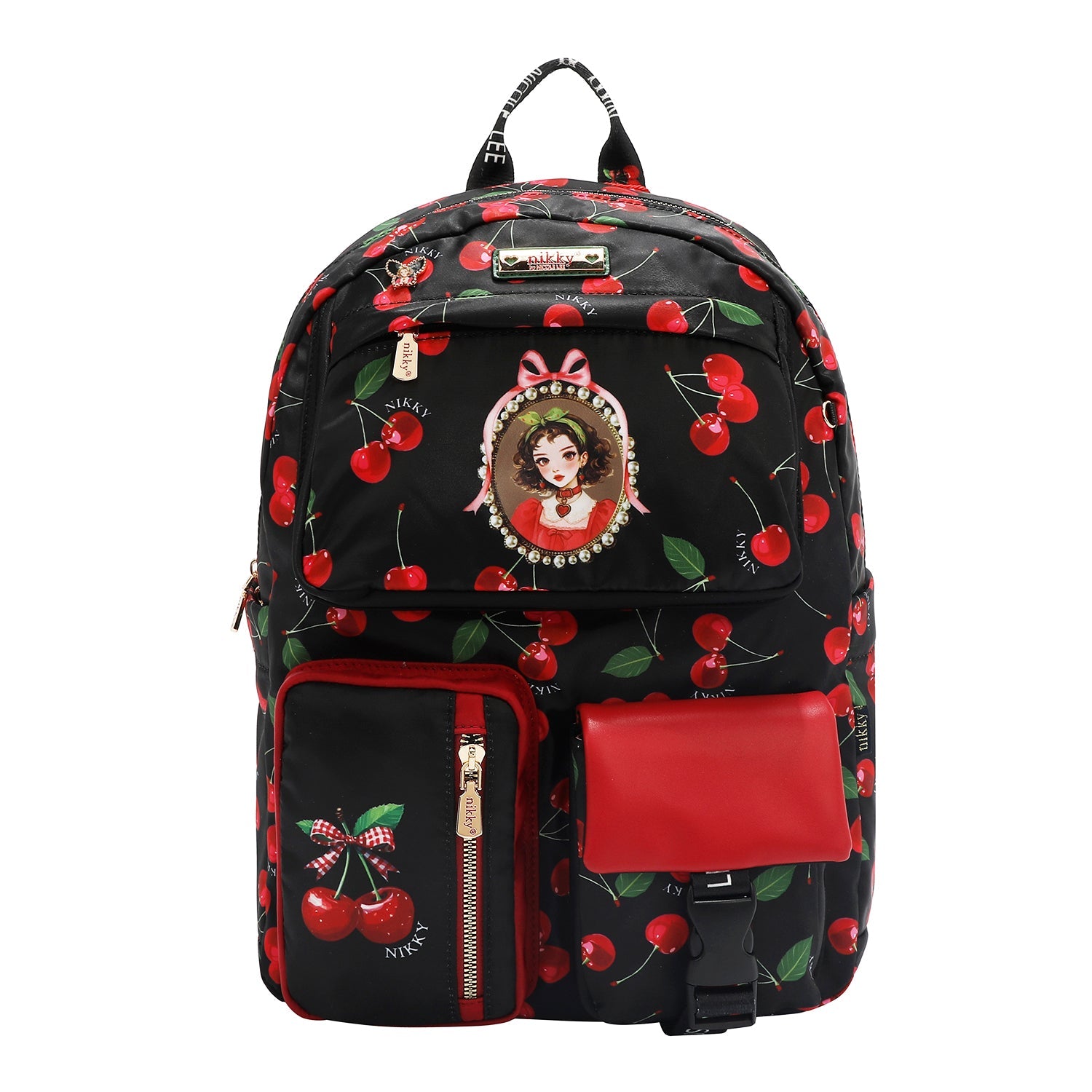 MOCHILA DE MODA MULTIBOLSILLOS (CHERRY LIPS-BLACK)