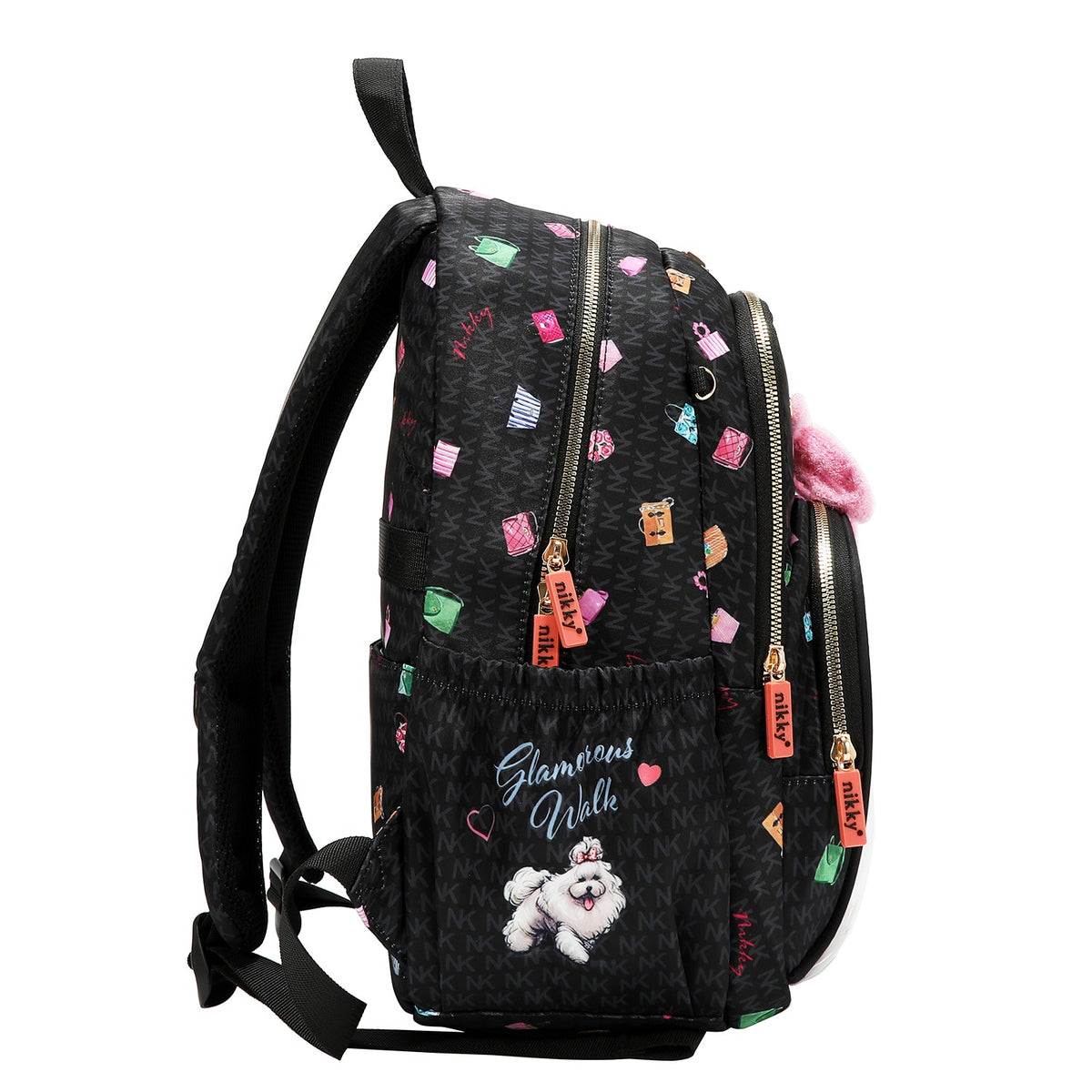 MOCHILA MEDIANA DE NAILON CON MOÑO (GLAMOROUS WALK-NEGRO)