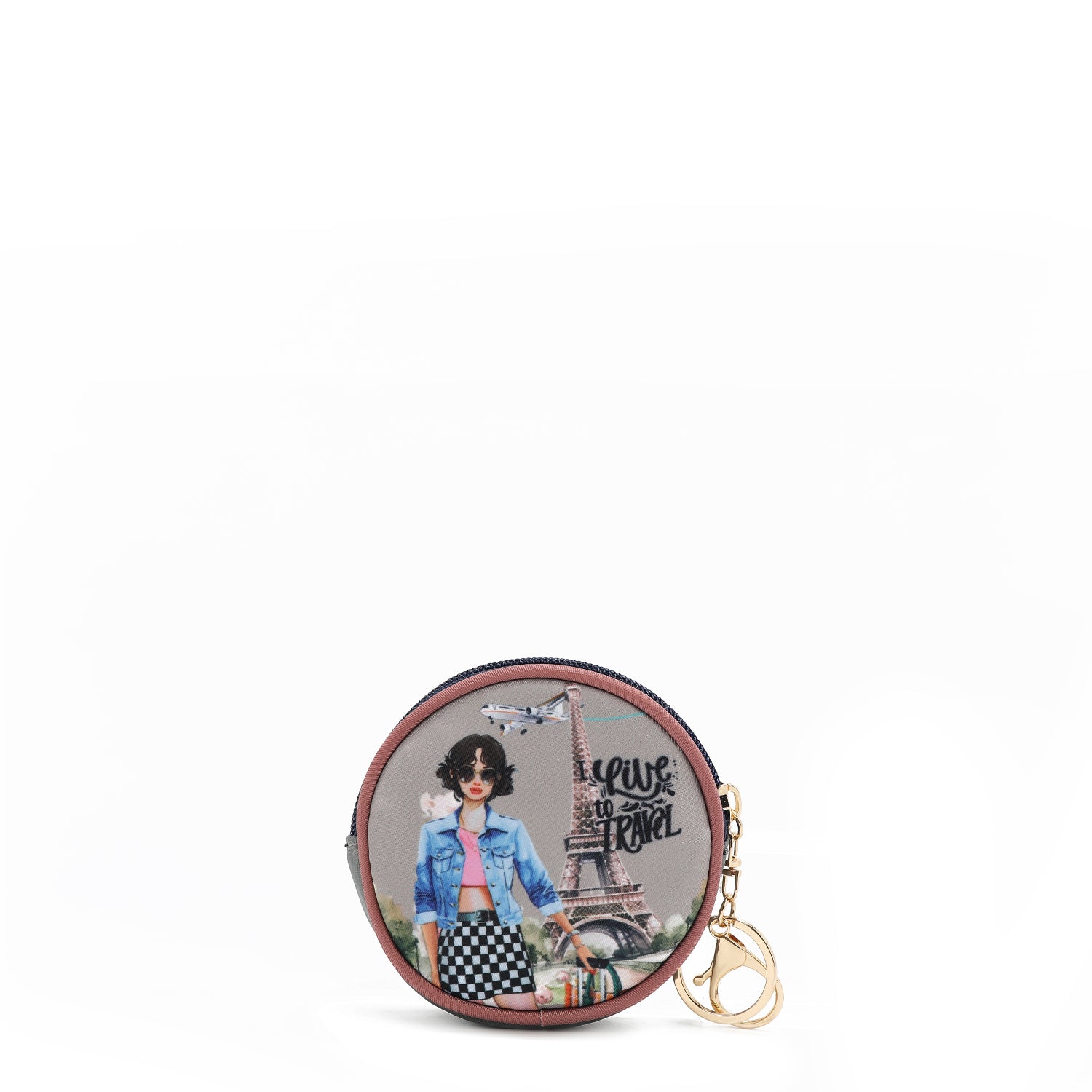 KEYCHAIN ​​WITH ROUND COIN PURSE (<tc>I LIVE TO TRAVEL</tc>)