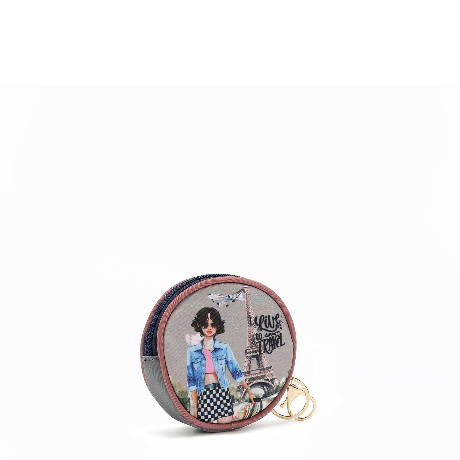 KEYCHAIN ​​WITH ROUND COIN PURSE (<tc>I LIVE TO TRAVEL</tc>)