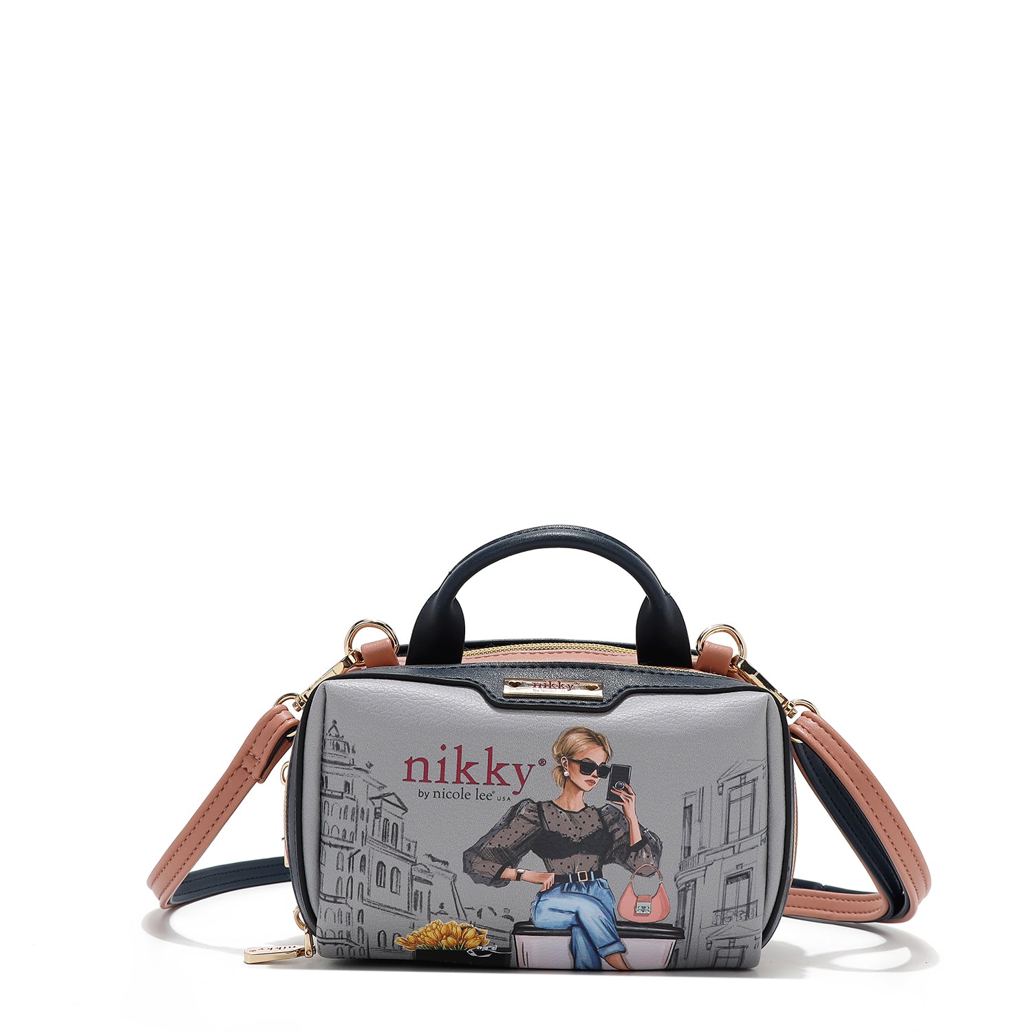 BORSA A TRACOLLA MINI BOSTON CON DOPPIA CERNIERA (<tc>URBAN COFFEE DREAM</tc>)