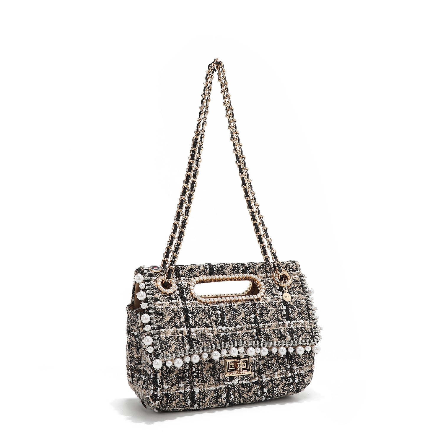 BOLSO CLUTCH ESTILO TWEED CON SOLAPA (BEIGE)